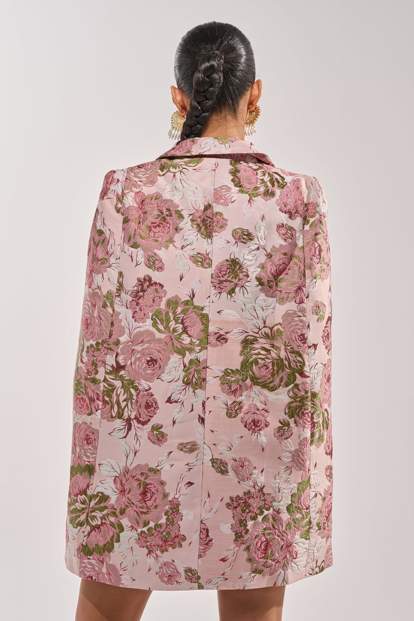 IMANI BROCADE CAPE SLEEVE BLAZER DRESS IN PINK