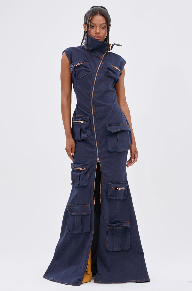 DONT MESS WITH ME COLLARED DENIM MAXI DRESS