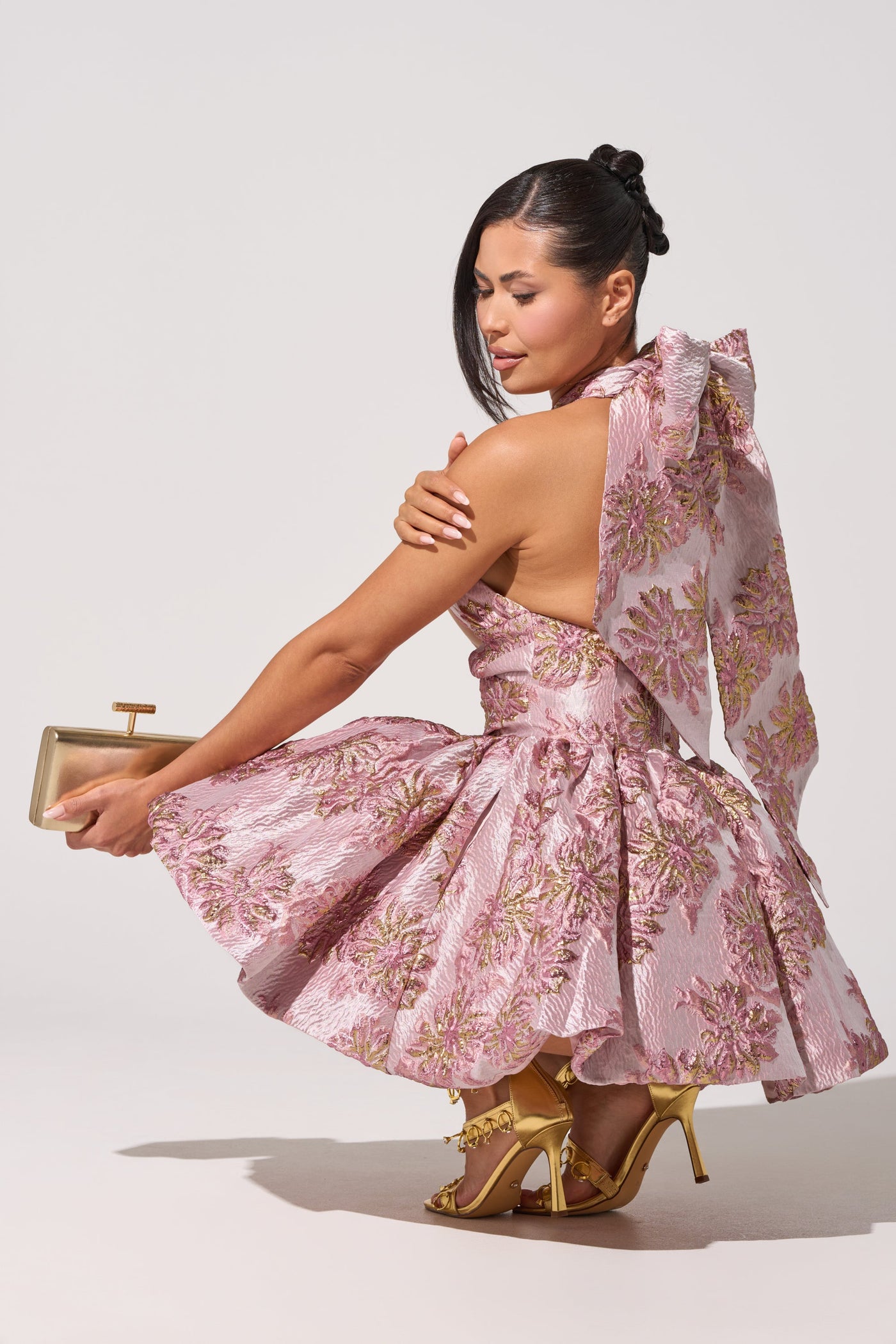 THE TOPIC AND TOP PICK BROCADE MINI DRESS IN PINK