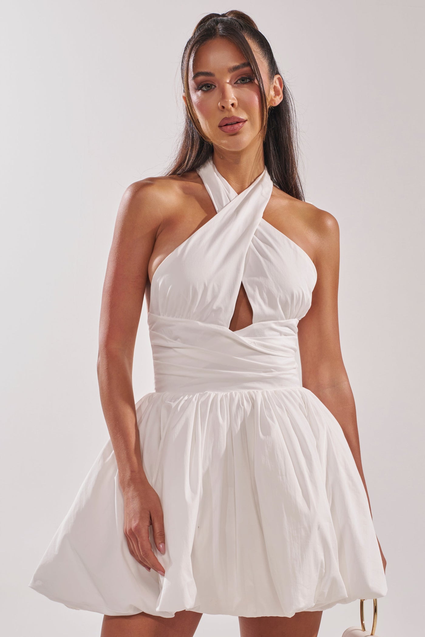 PRETTY IN POPLIN STRAPPY MULTIFUNCTION MINI DRESS IN WHITE