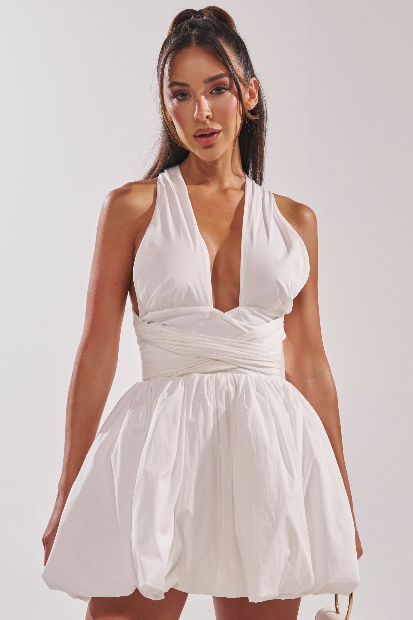 PRETTY IN POPLIN STRAPPY MULTIFUNCTION MINI DRESS IN WHITE
