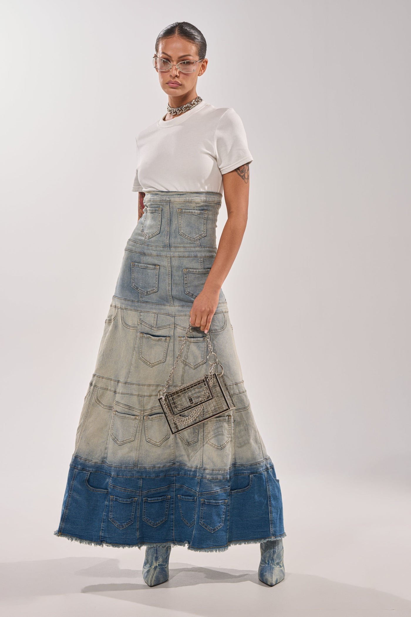 DENIM ON DENIM LAYERED MAXI DRESS