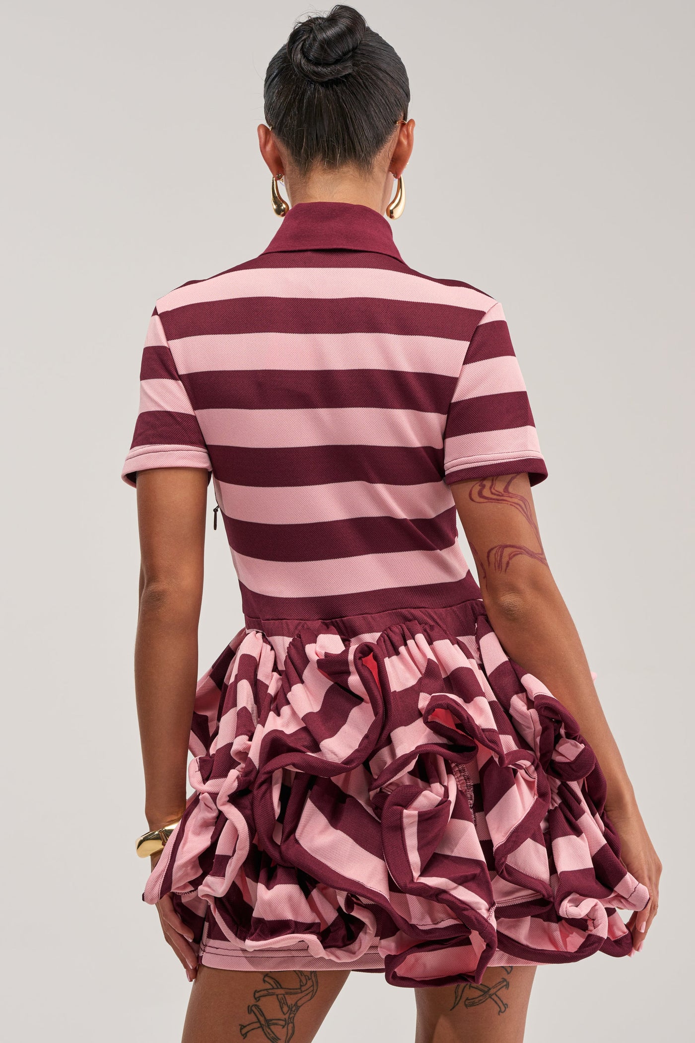 OFFICE SIREN STRIPED SHIRT DRESS IN BURGUNDY
