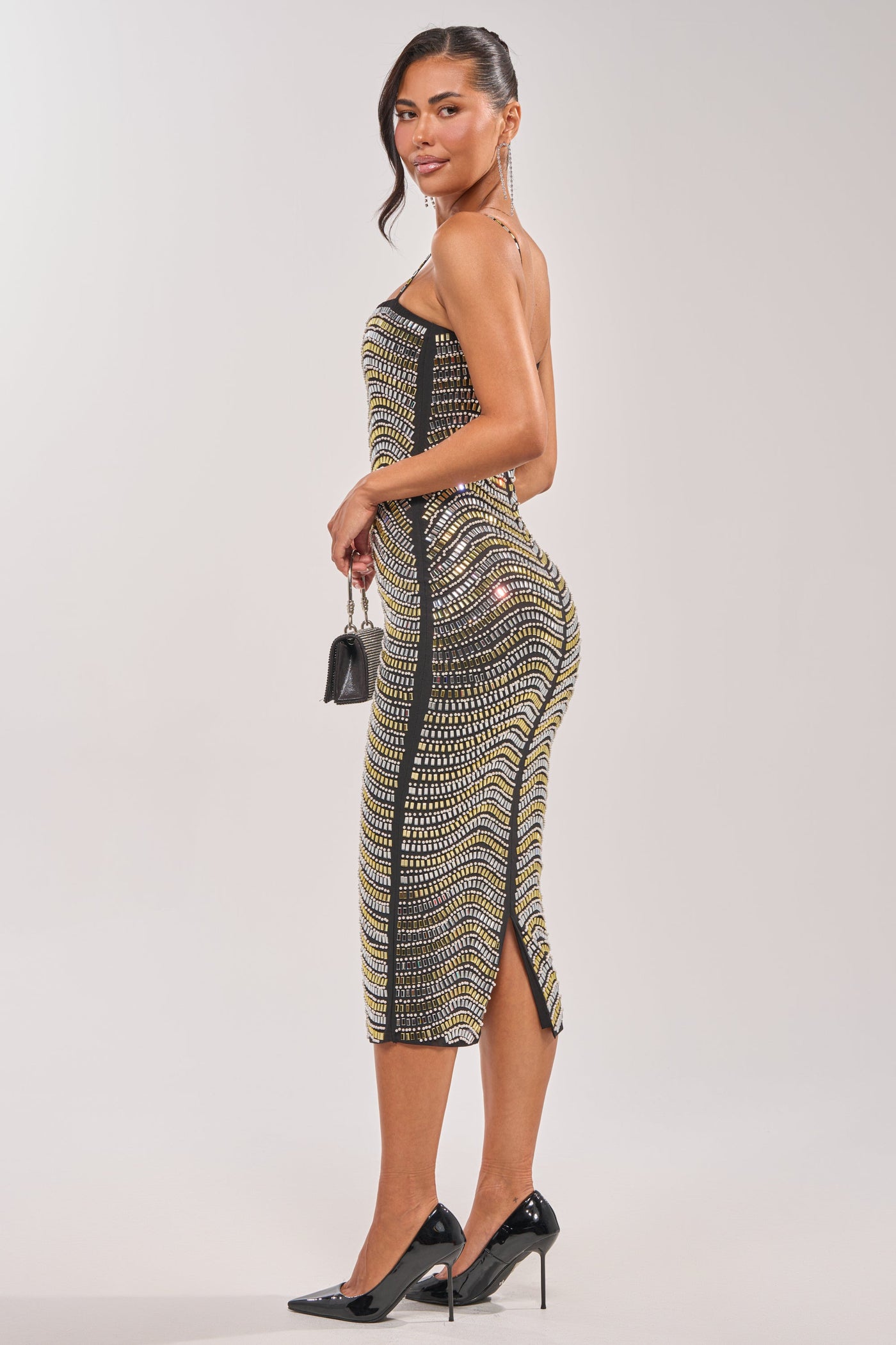 SHINE ON RHINESTONE MIDI DRESS