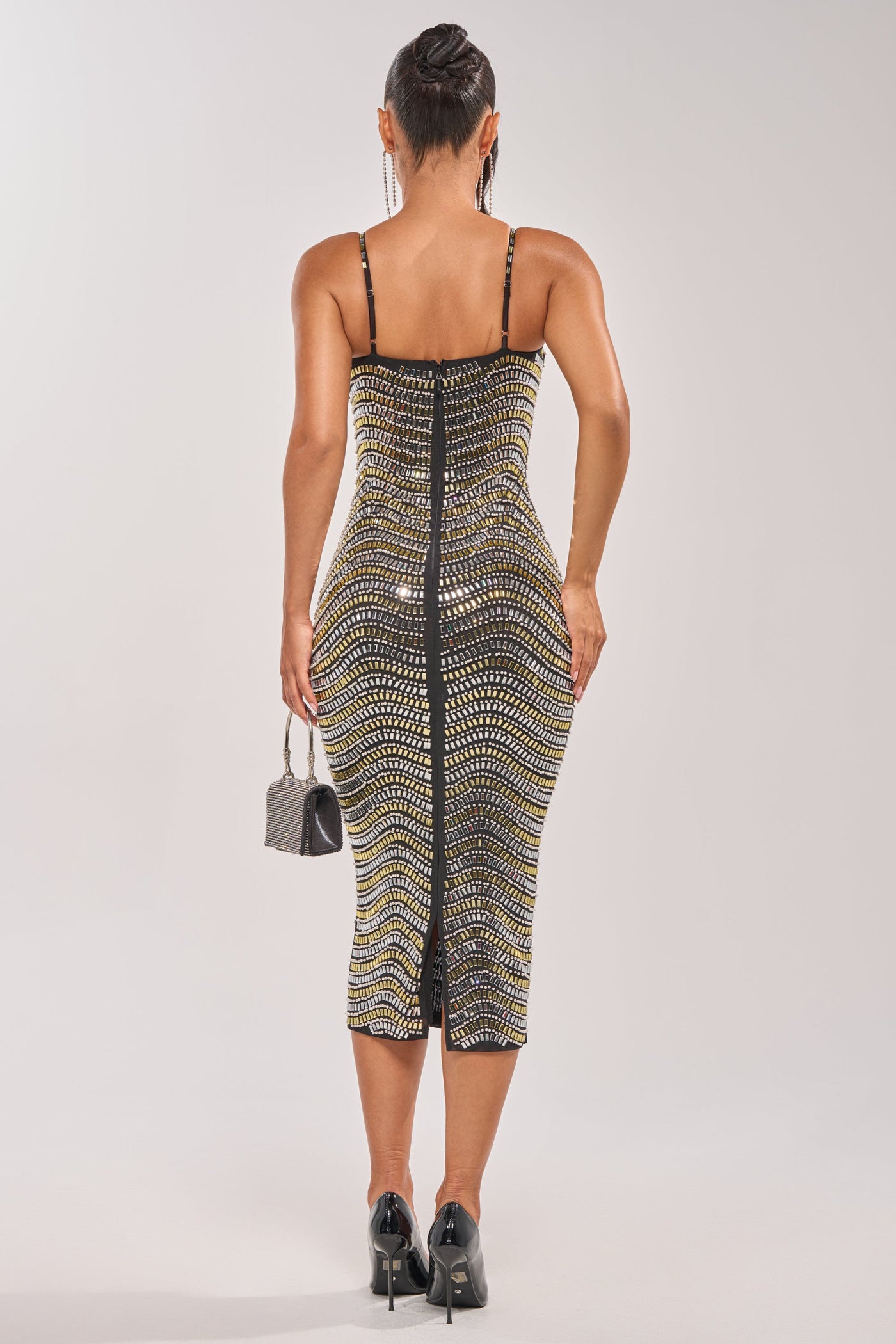 SHINE ON RHINESTONE MIDI DRESS