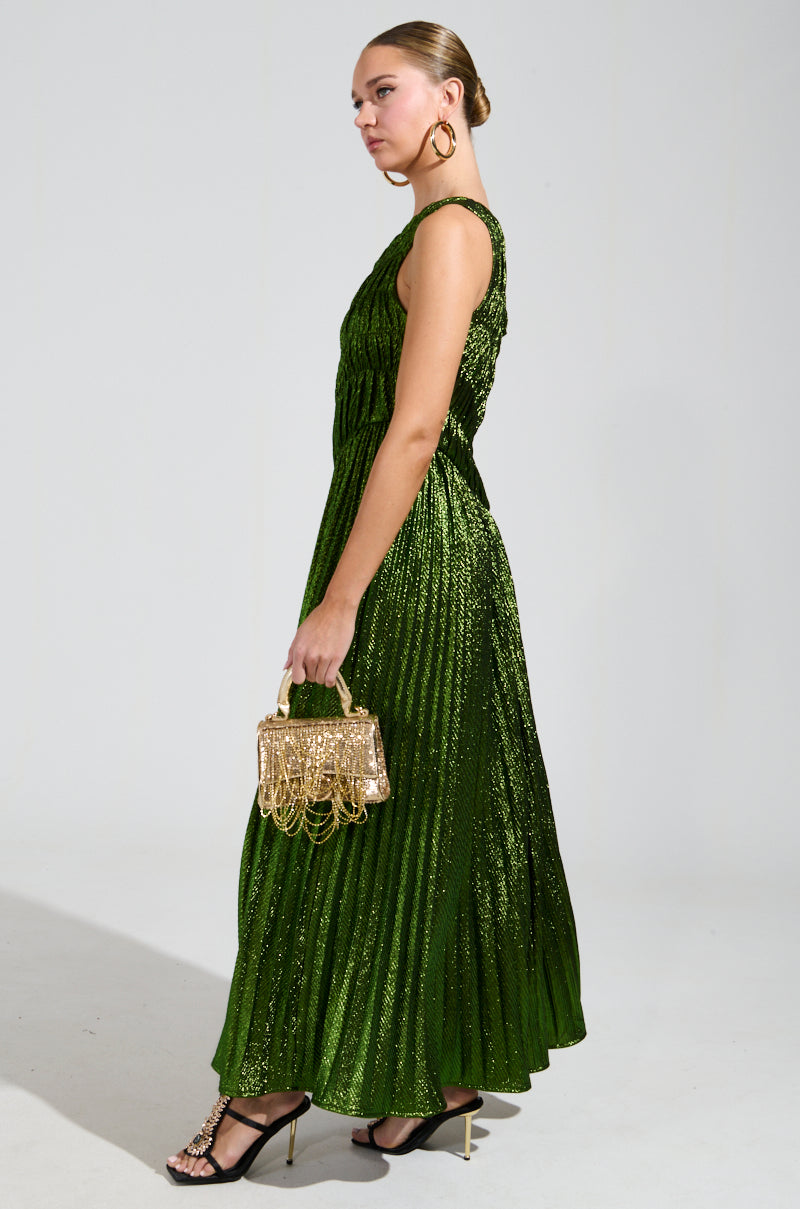 STAY RADIANT METALLIC CHIFFON MAXI DRESS