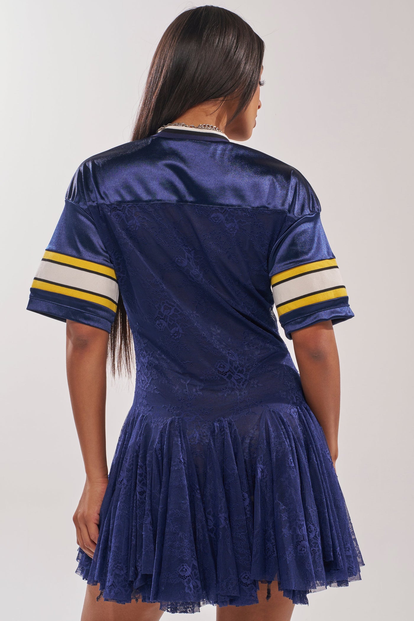VARSITY BLUES LACE MINI DRESS