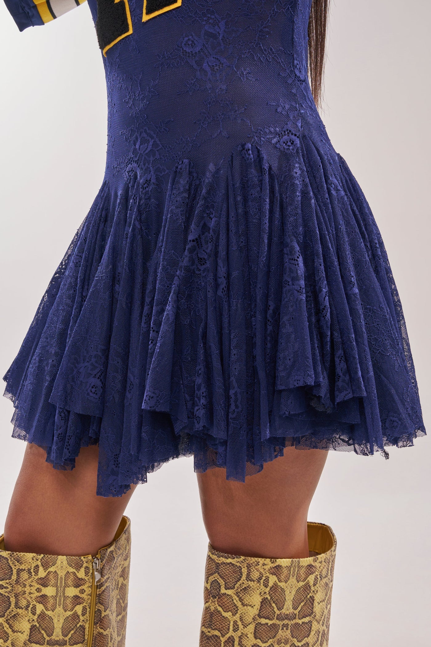 VARSITY BLUES LACE MINI DRESS