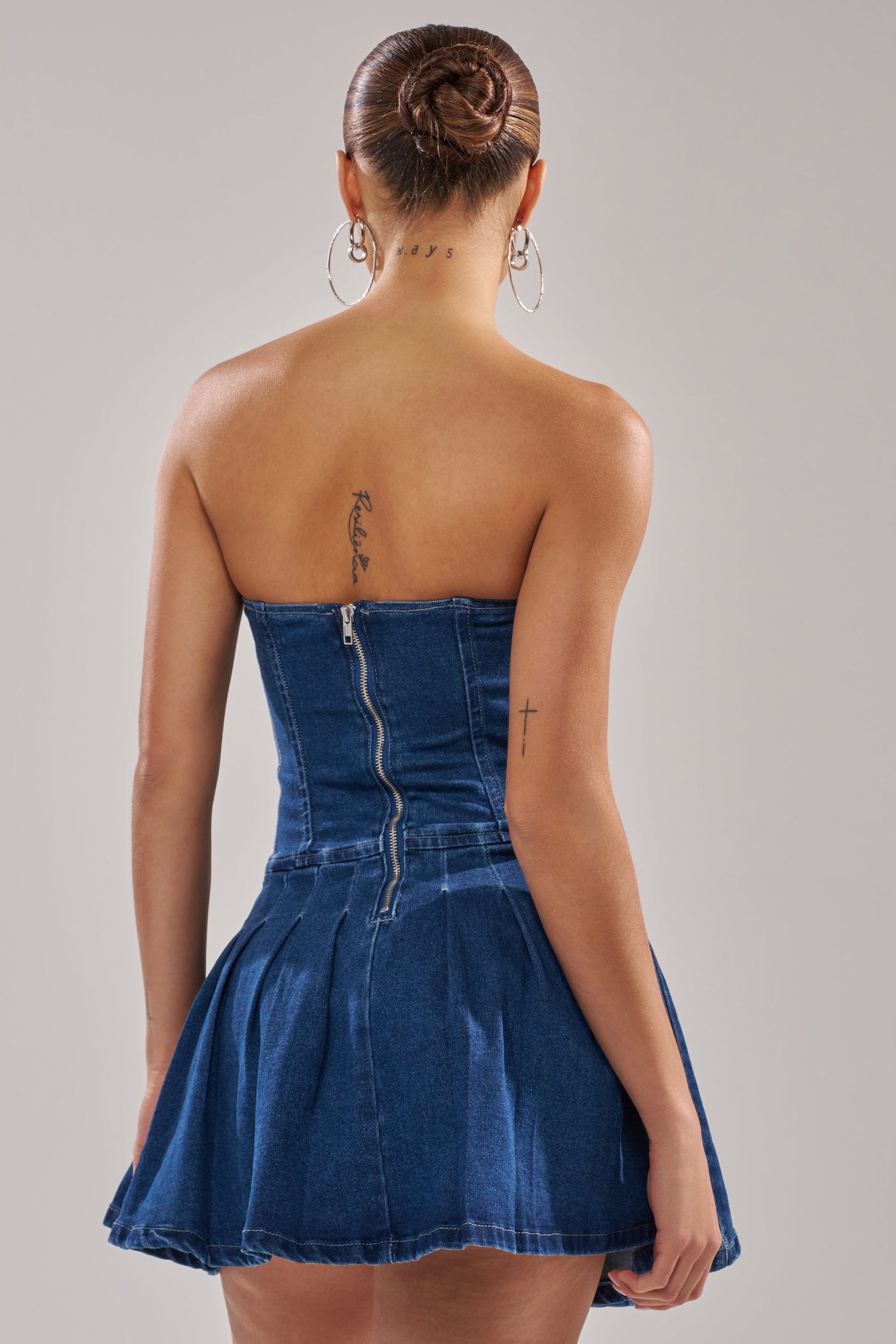 LACE ME UP DENIM MINI DRESS