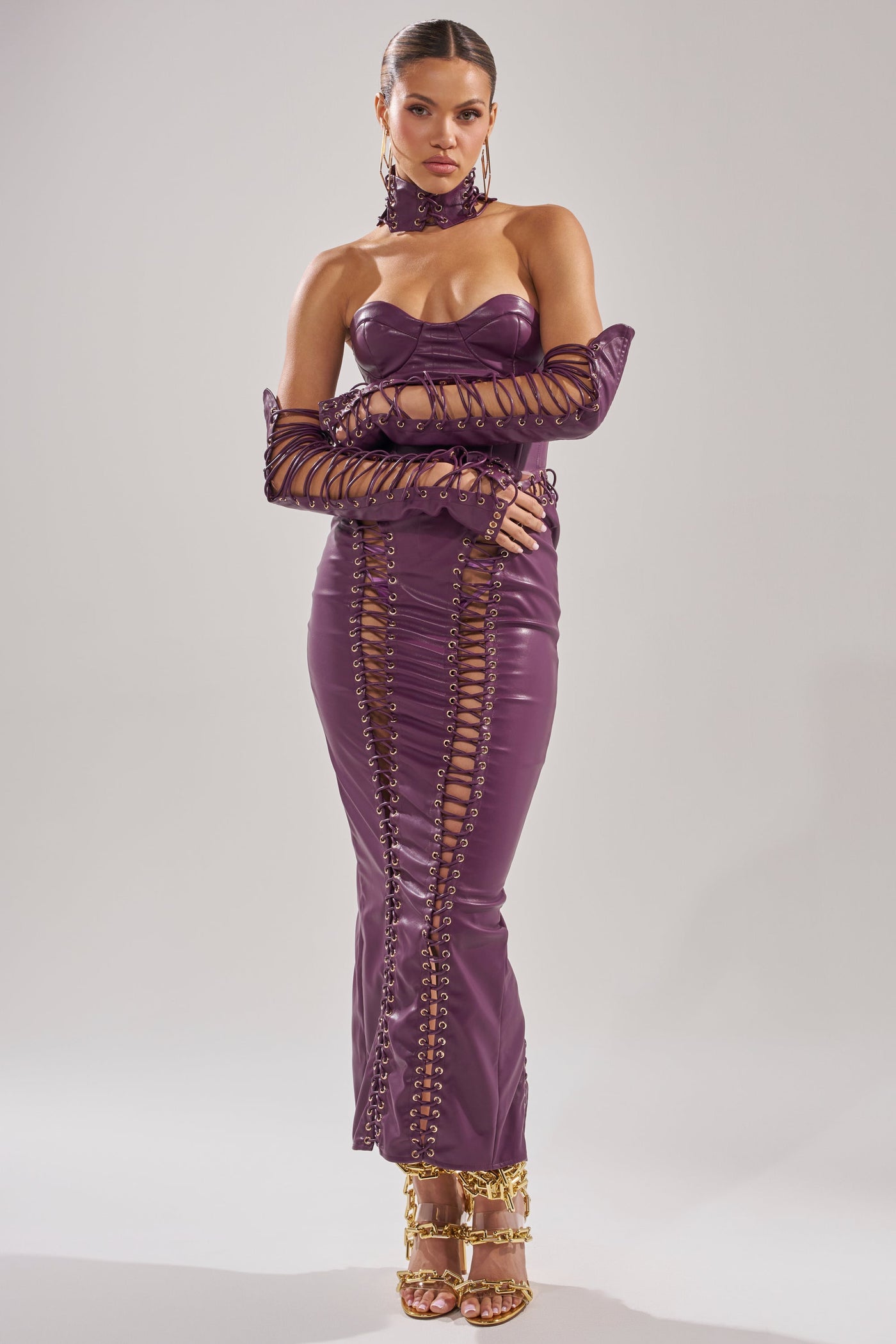 WHAT THE HELLY PU MIDI DRESS