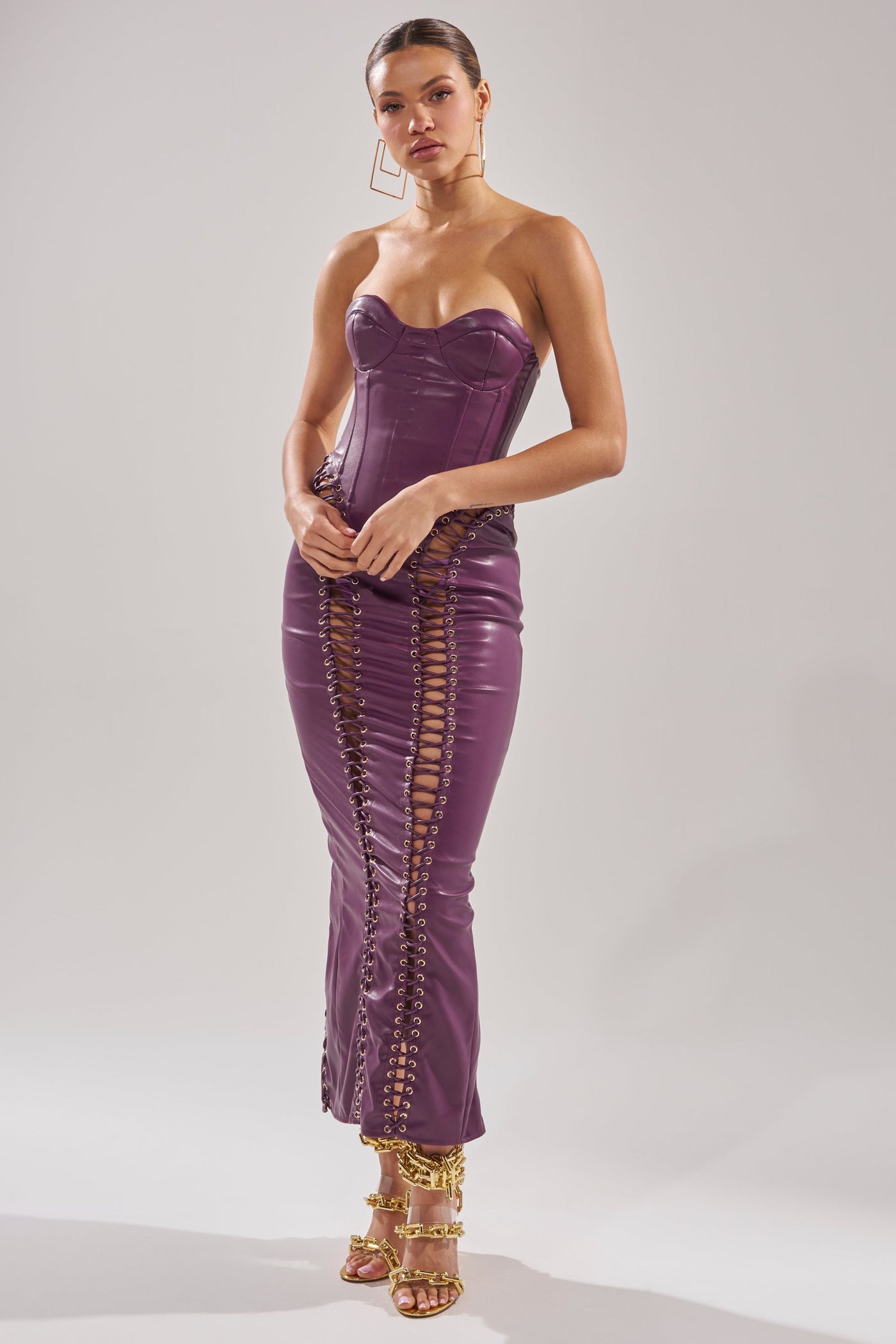 WHAT THE HELLY PU MIDI DRESS