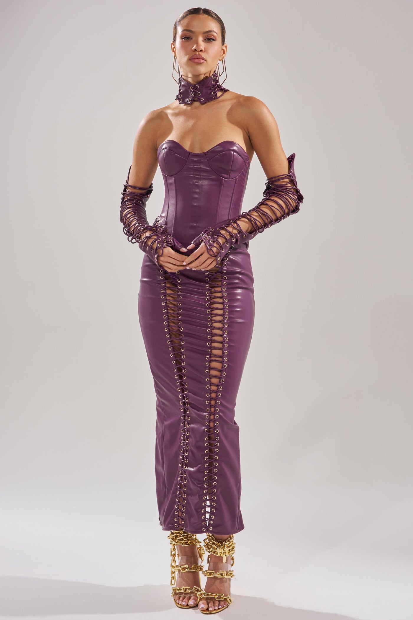 WHAT THE HELLY PU MIDI DRESS