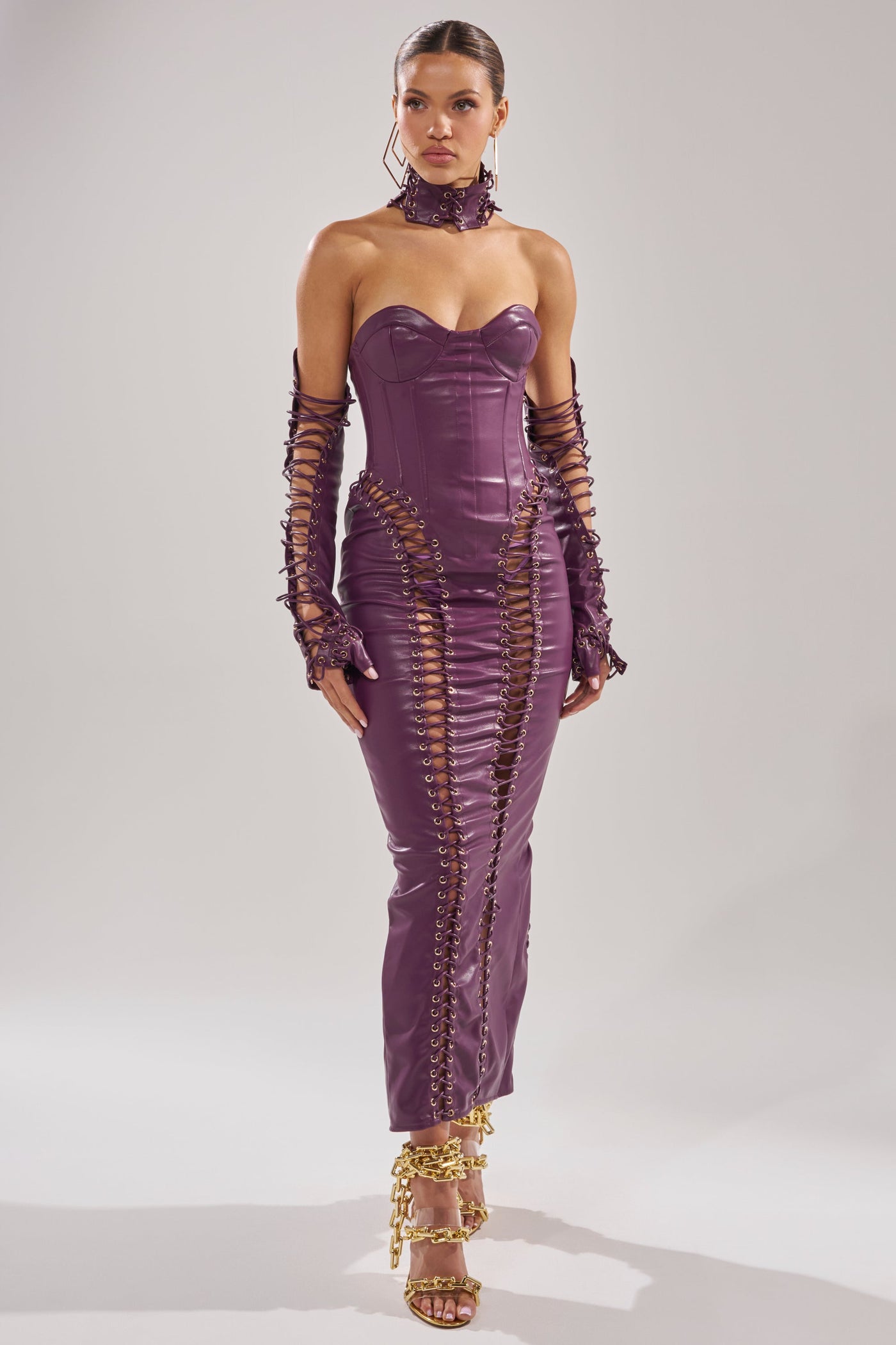 WHAT THE HELLY PU MIDI DRESS