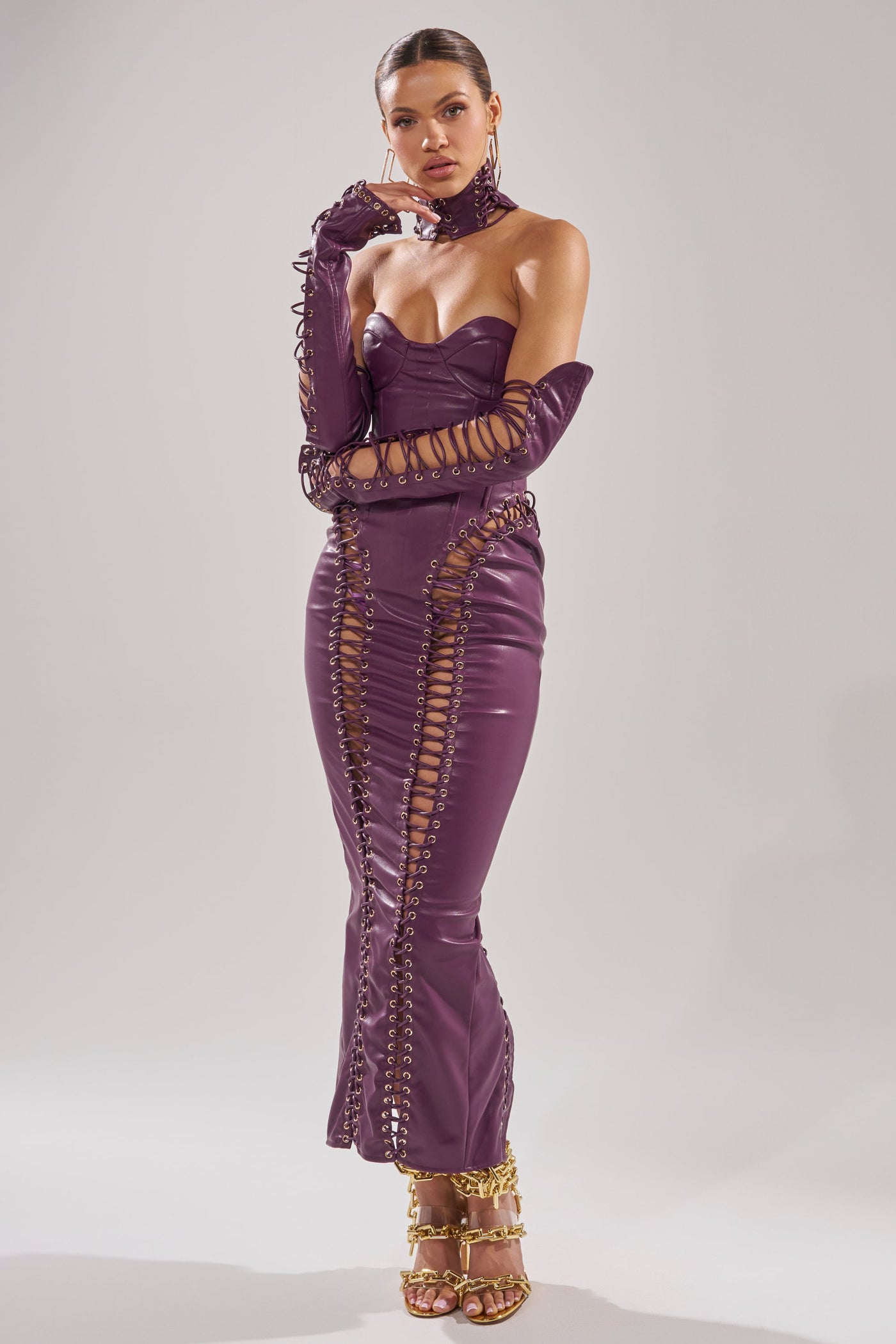 WHAT THE HELLY PU MIDI DRESS