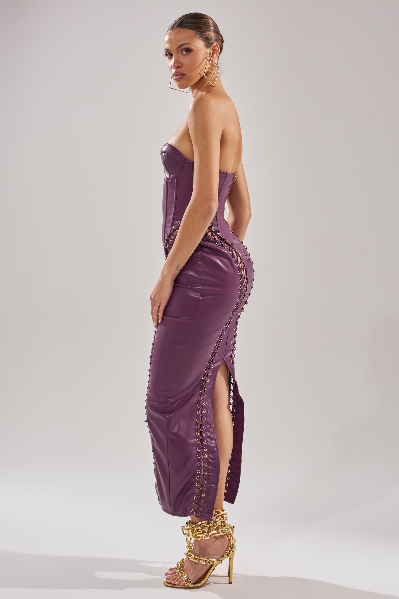 WHAT THE HELLY PU MIDI DRESS
