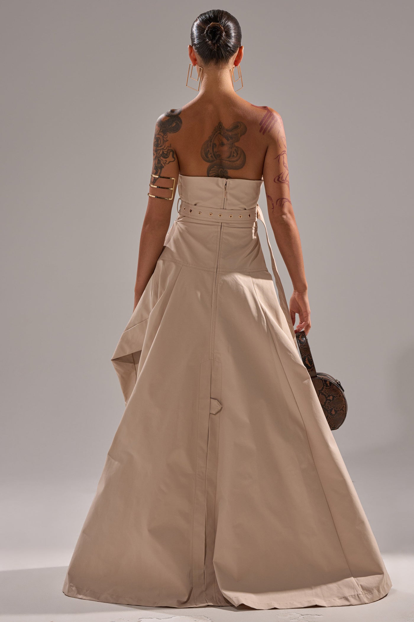 STRAPLESS TRENCH MAXI DRESS