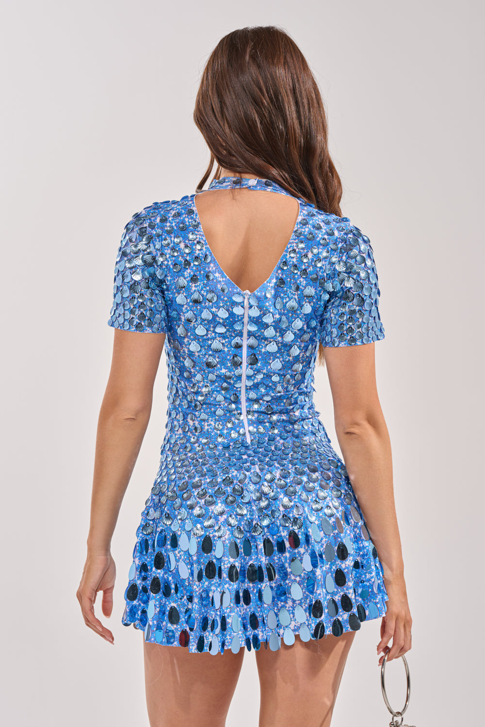 FAR FROM BASIC SEQUIN MINI DRESS IN BLUE