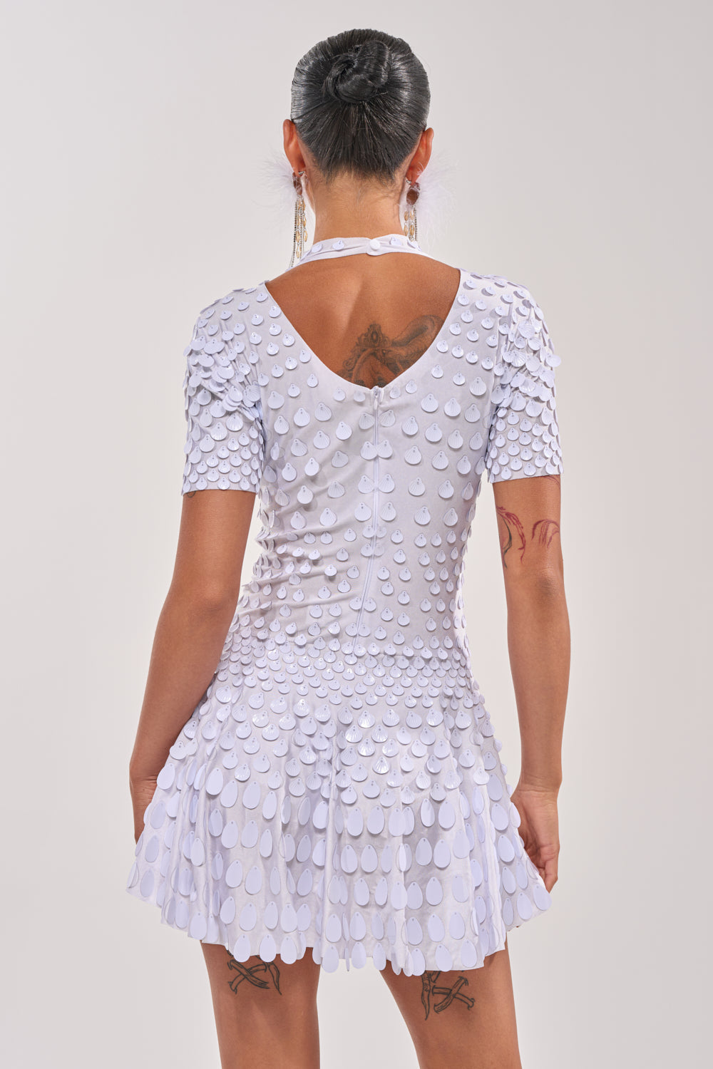 FAR FROM BASIC SEQUIN MINI DRESS IN WHITE