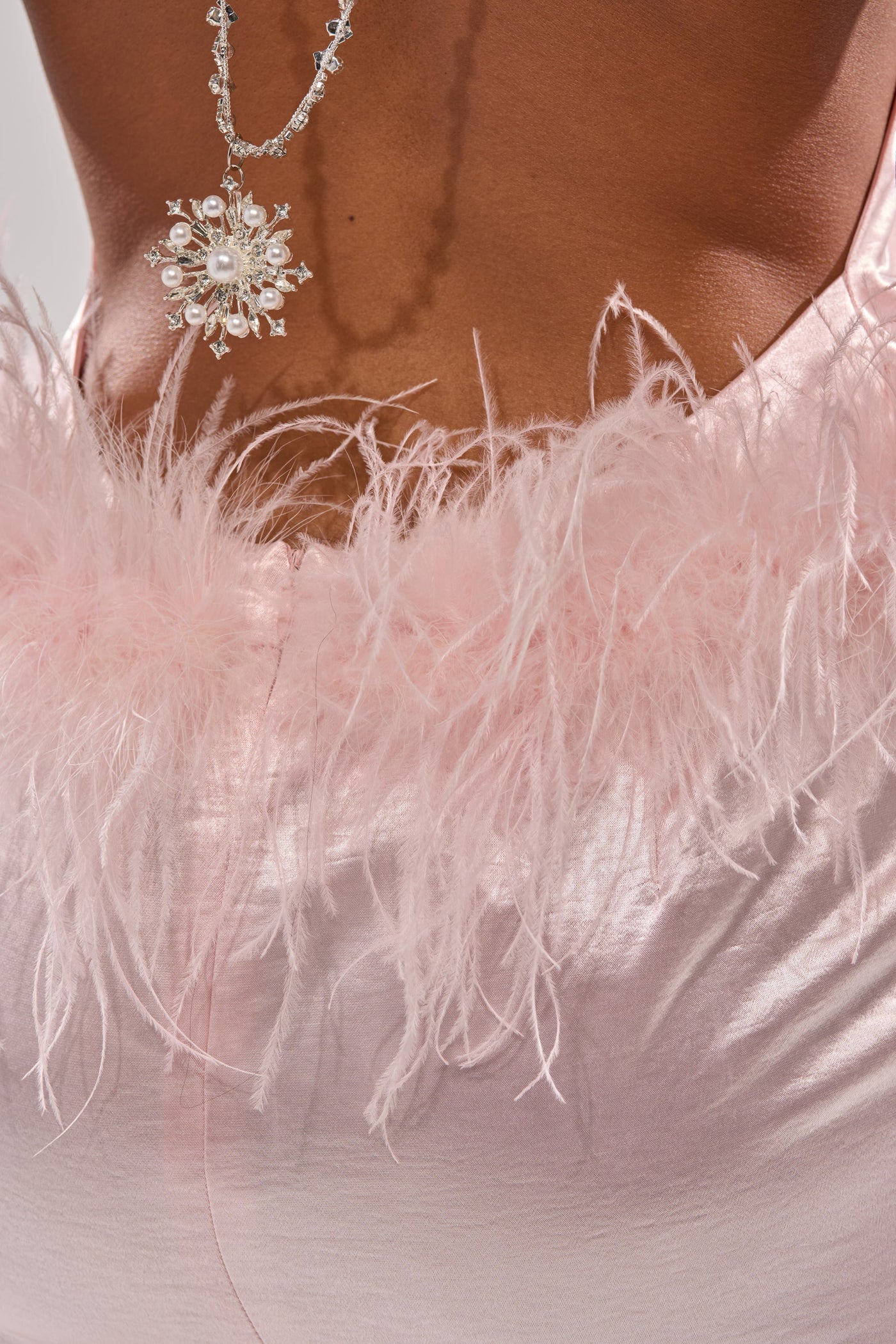 WHO IS SHE SATIN FEATHER MAXI DRESS