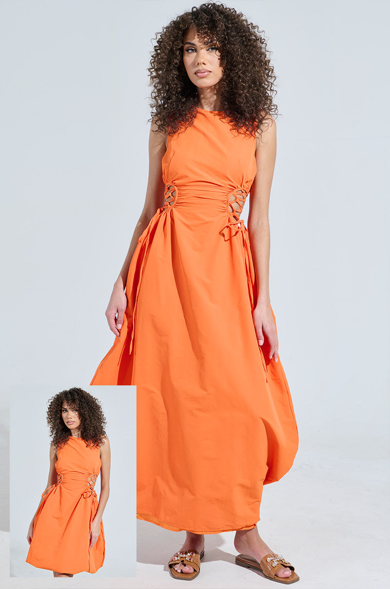 ALINA LACE UP DETAIL MAXI DRESS IN ORANGE