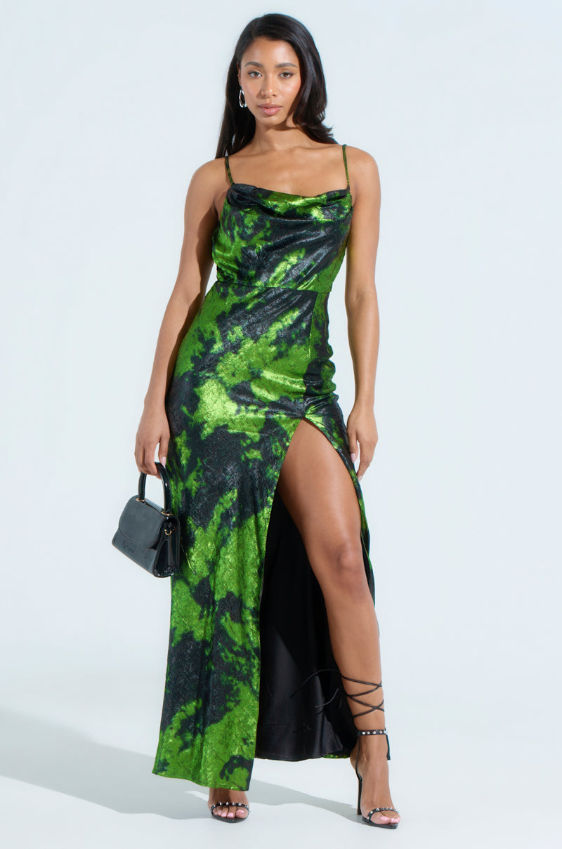 LENNON PRINTED METALLIC MAXI DRESS