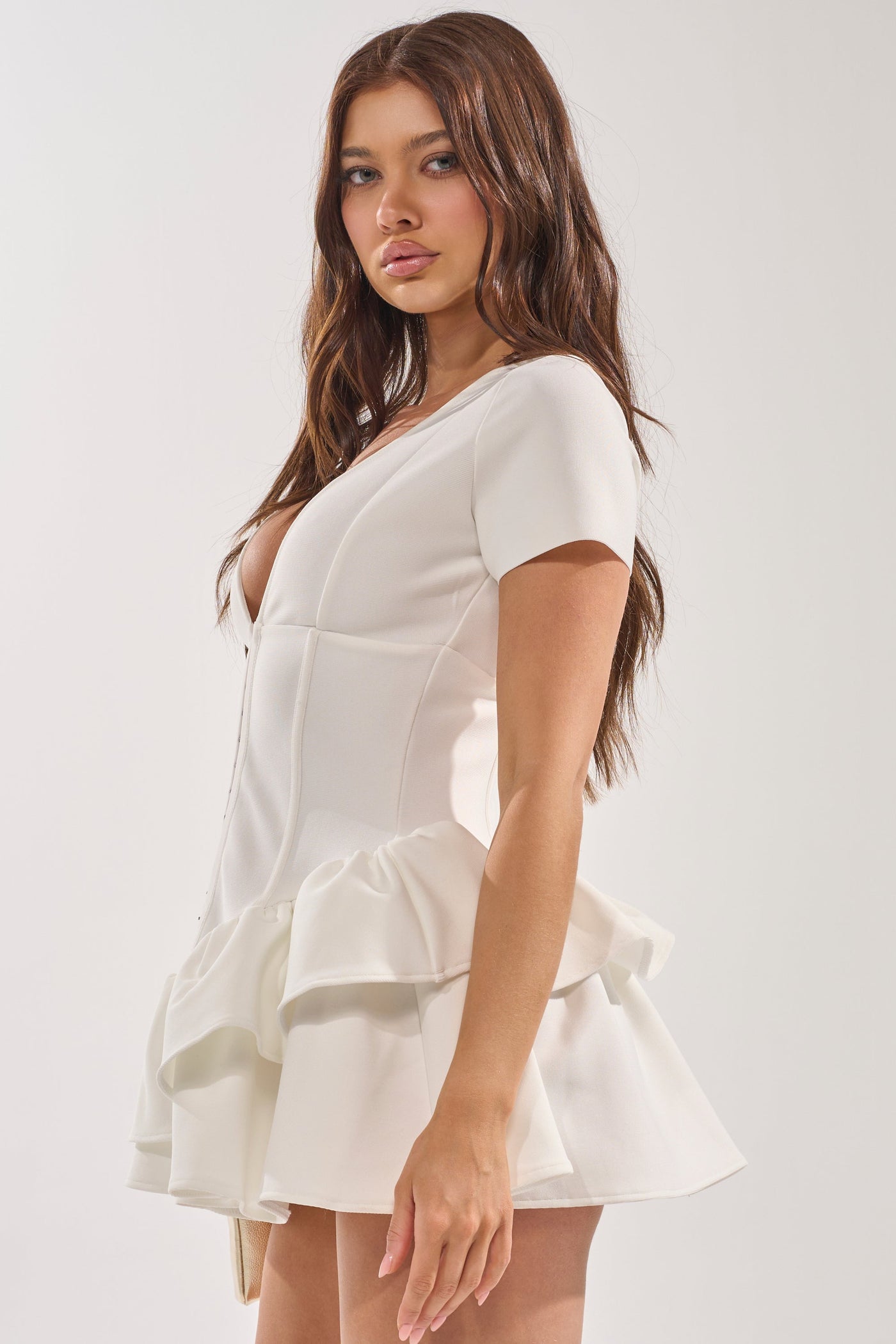 IN BLOOM CORSET RUFFLE DRESS