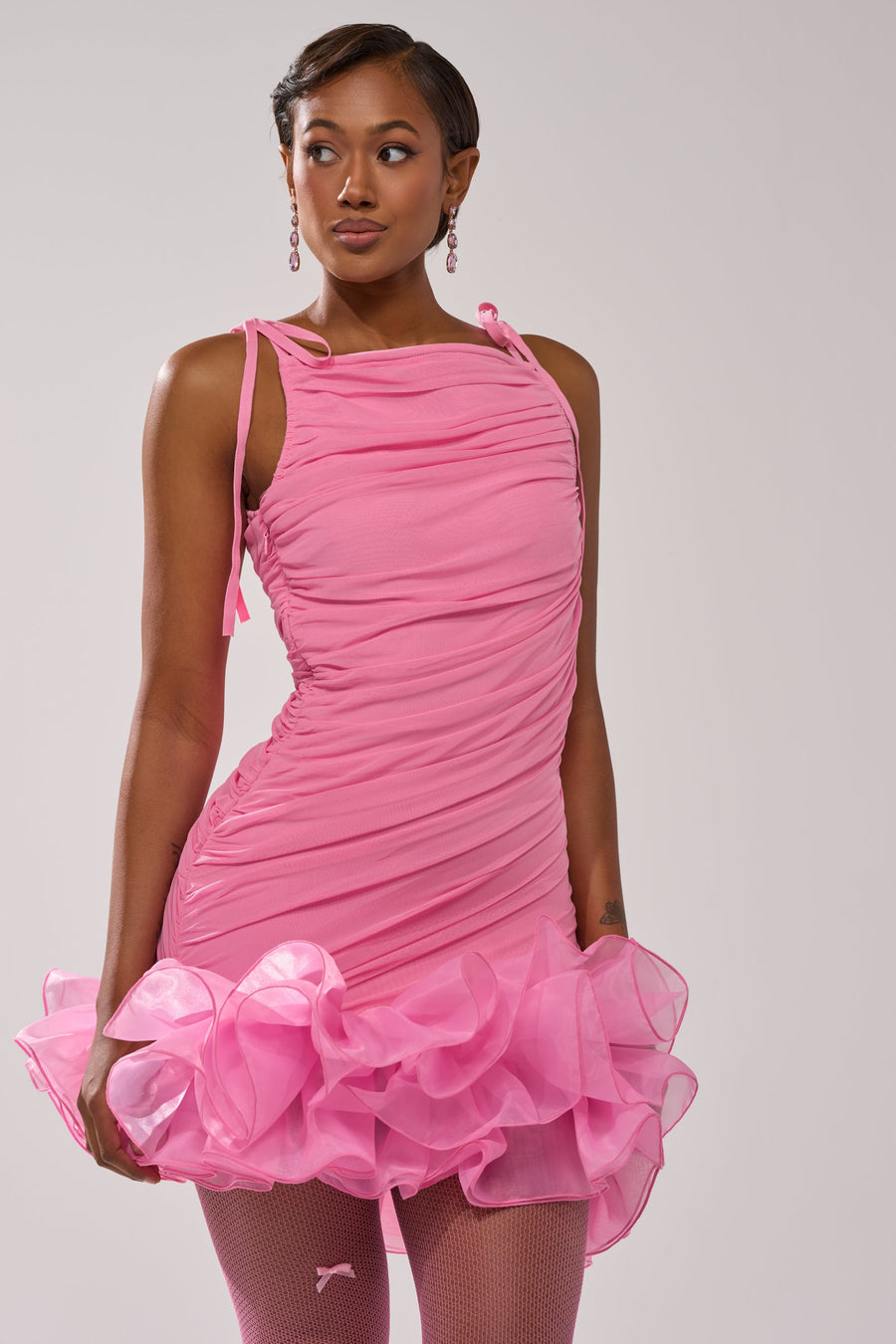 PRINCESS PEPLUM MINI DRESS IN PINK