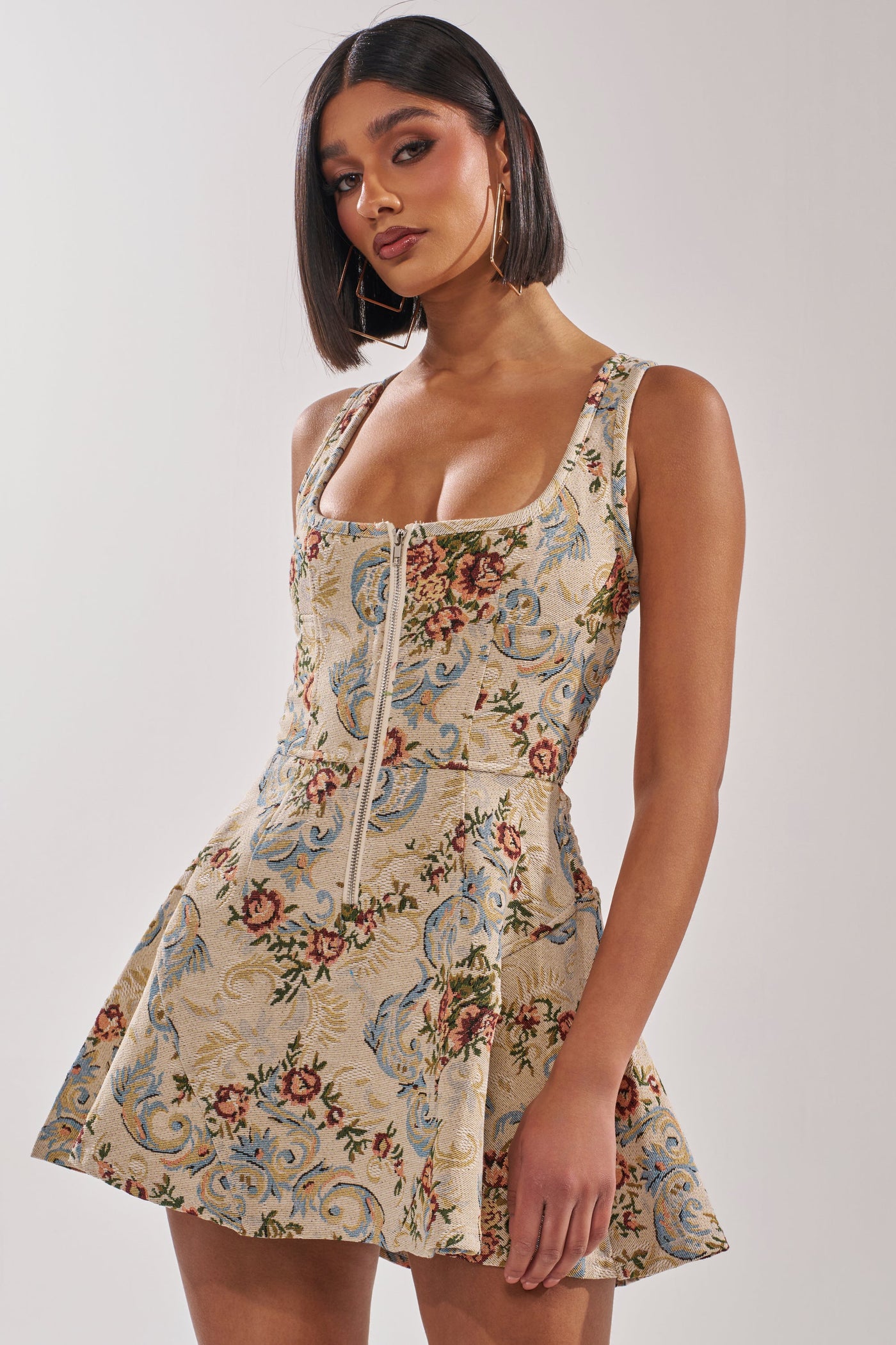 MATCH POINT MINI DRESS IN LIGHT BROCADE