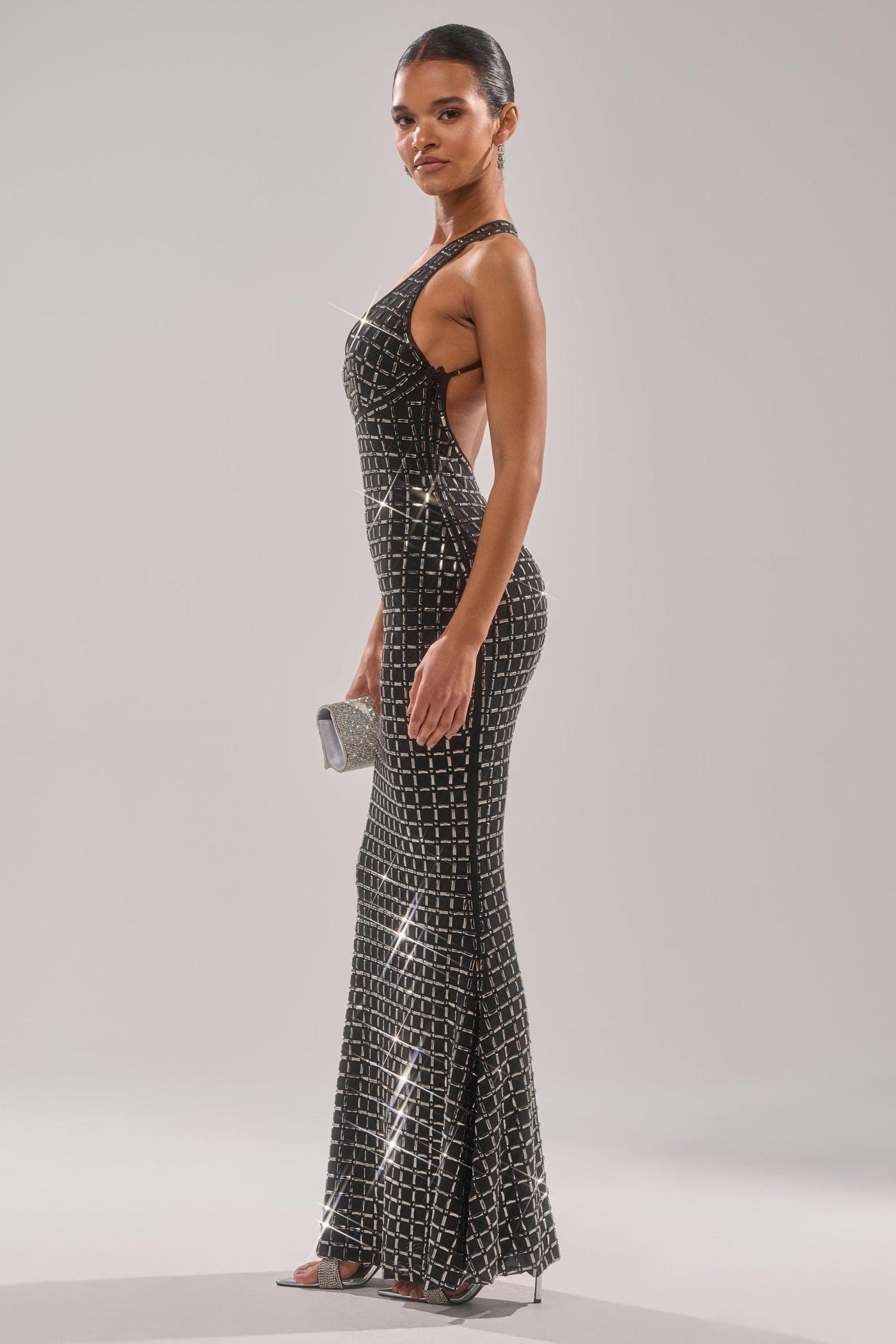 DRESSED UP WITH NOWHERE TO GO RHINESTONE MAXI DRESS