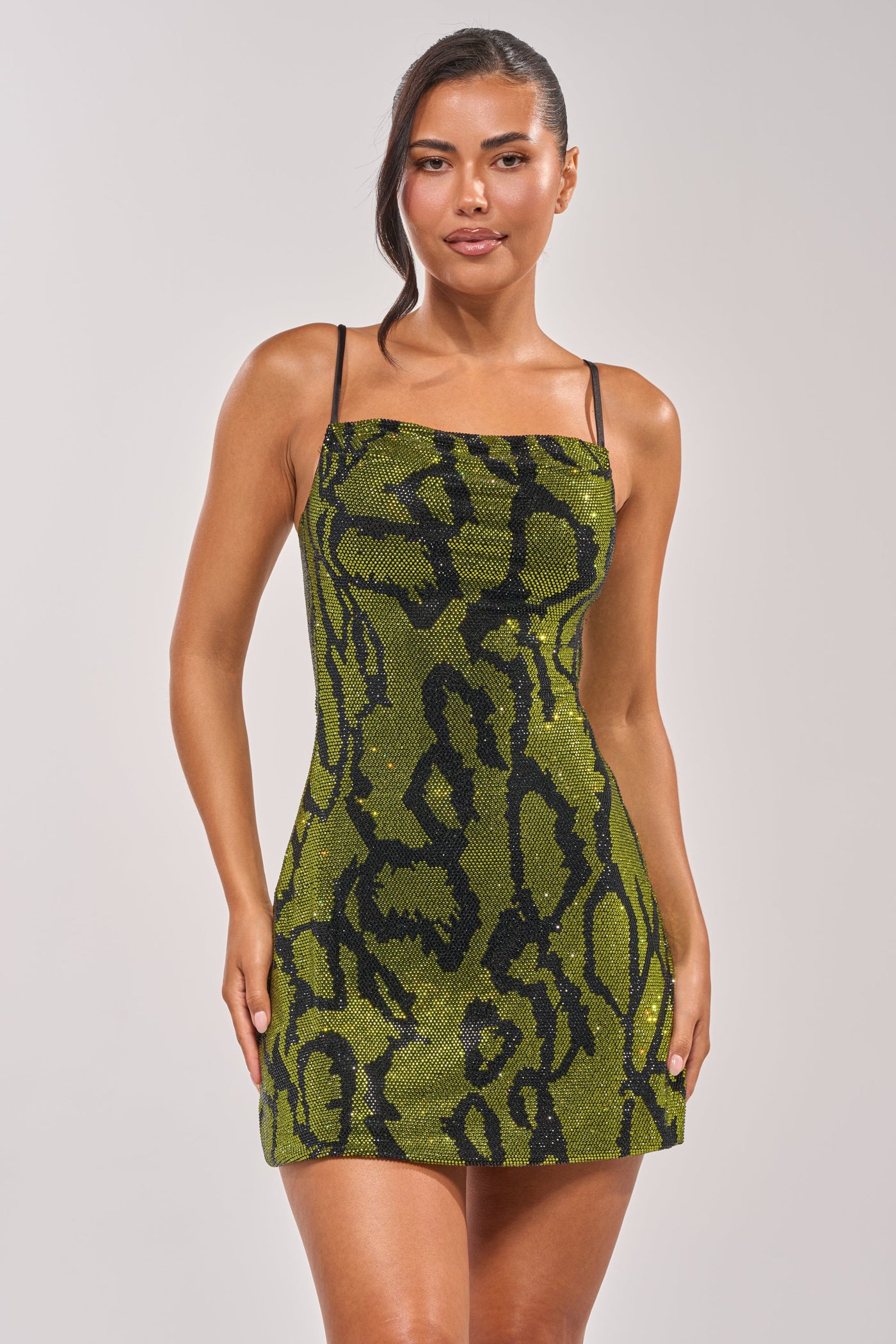 GABBI SEQUIN PRINT MINI DRESS IN GREEN