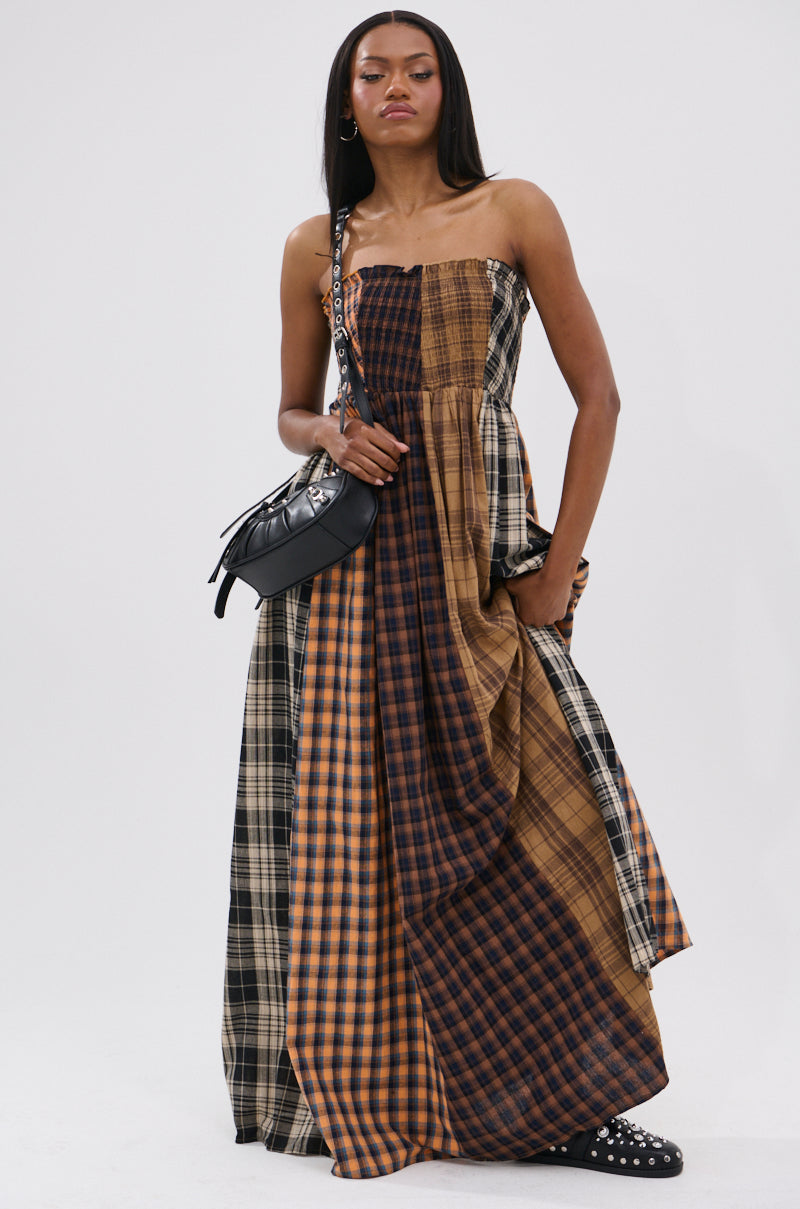 FALL IN LOVE PLAID MAXI DRESS