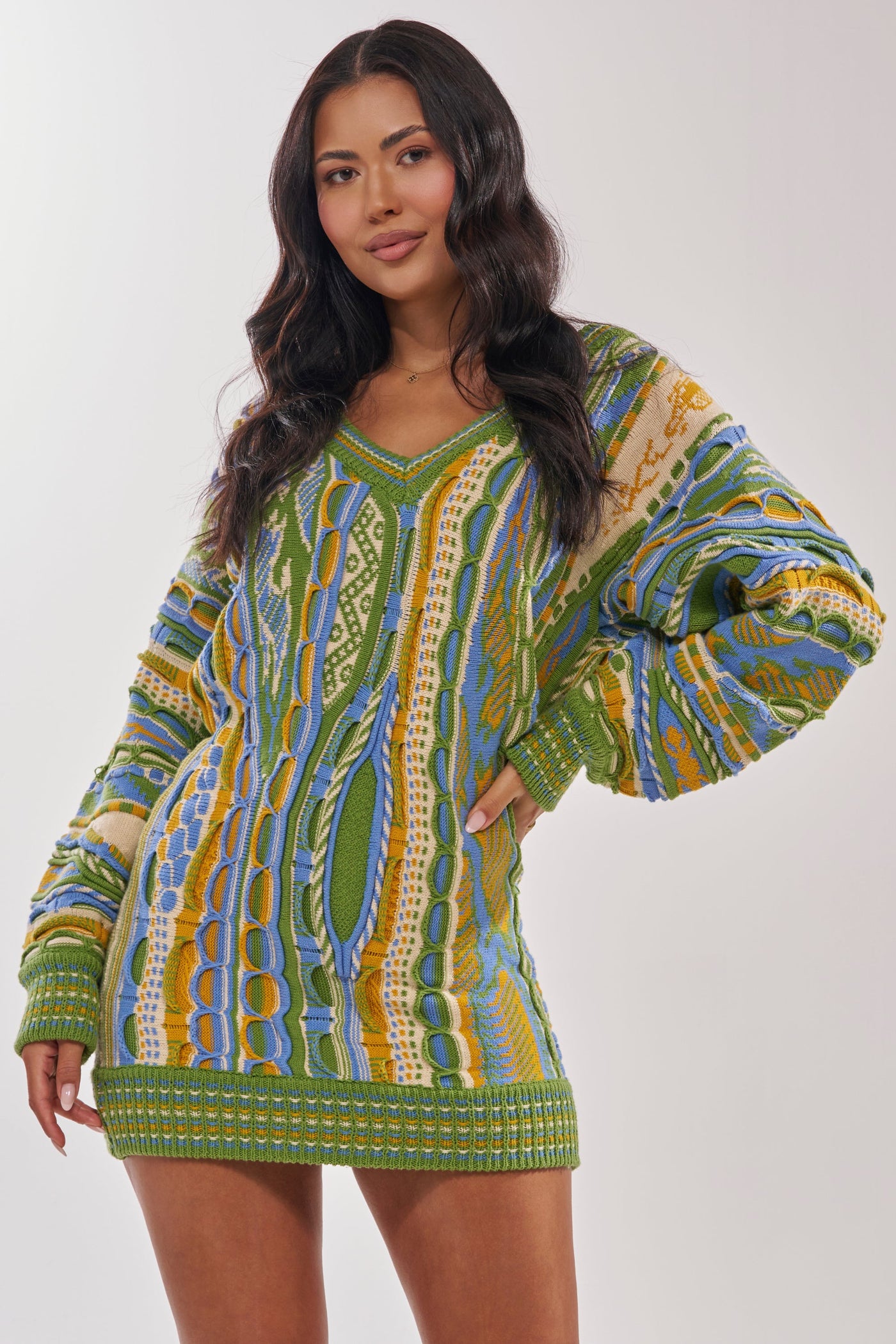 FEELIN COZY V-NECK SWEATER DRESS