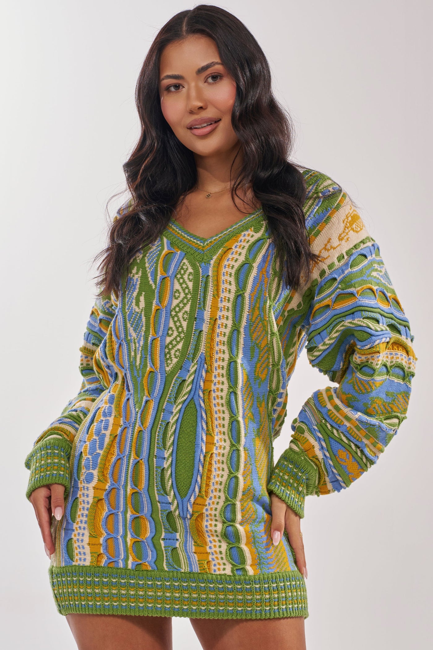 FEELIN COZY V-NECK SWEATER DRESS