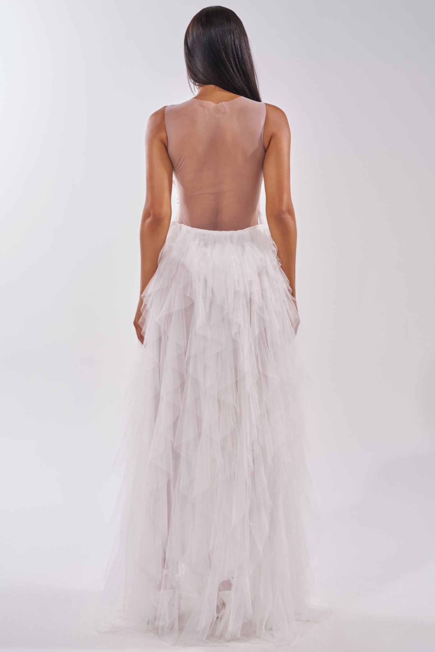 FELT CUTE RUFFLE MAXI DRESS WITH FLORAL APPLIQUES
