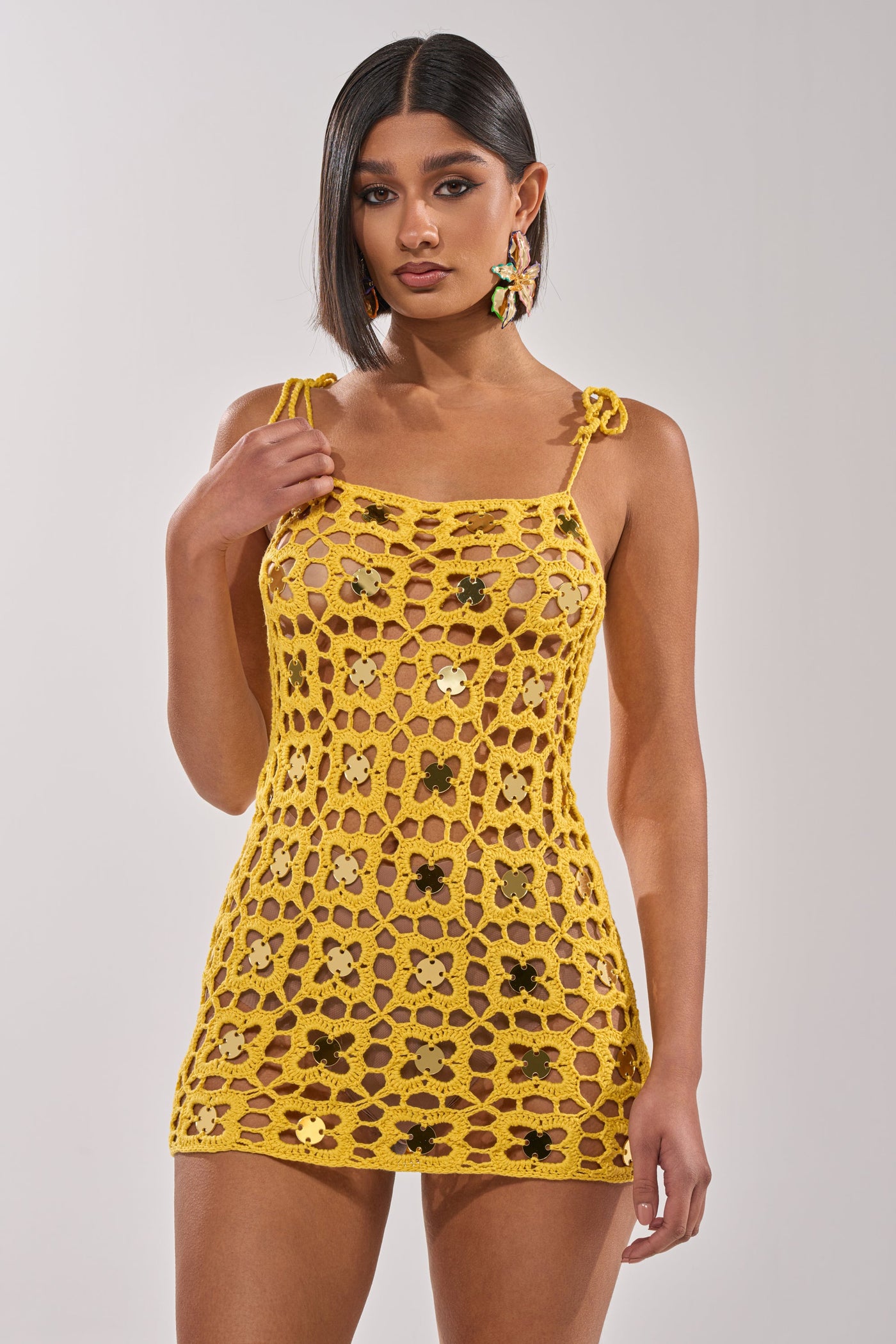 GLOW UP SEQUIN CROCHET MINI DRESS