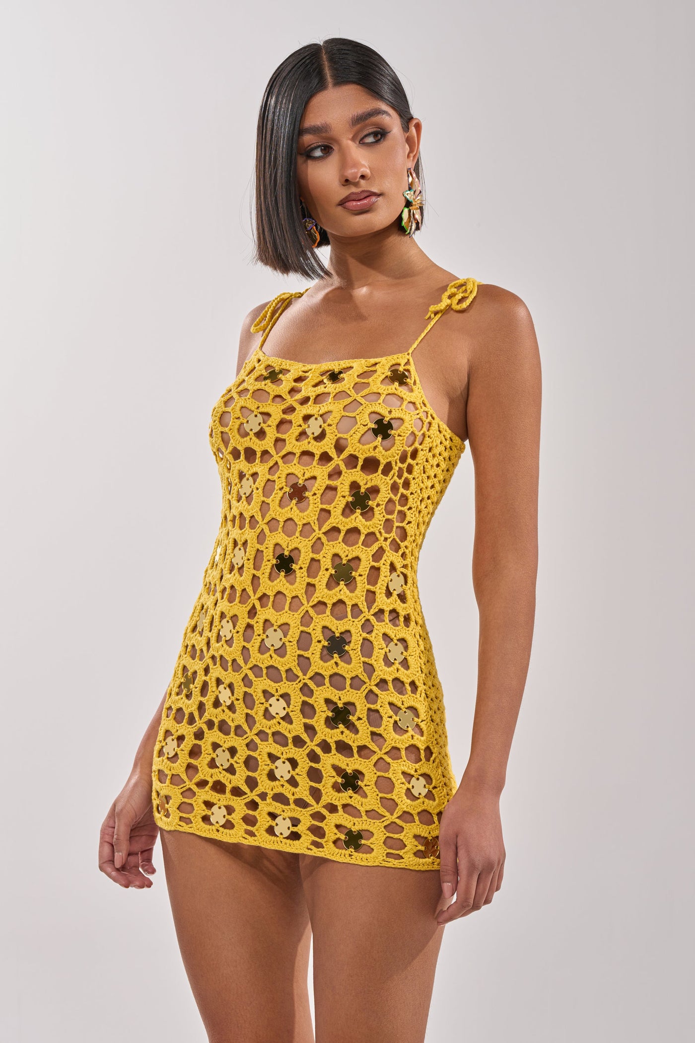 GLOW UP SEQUIN CROCHET MINI DRESS