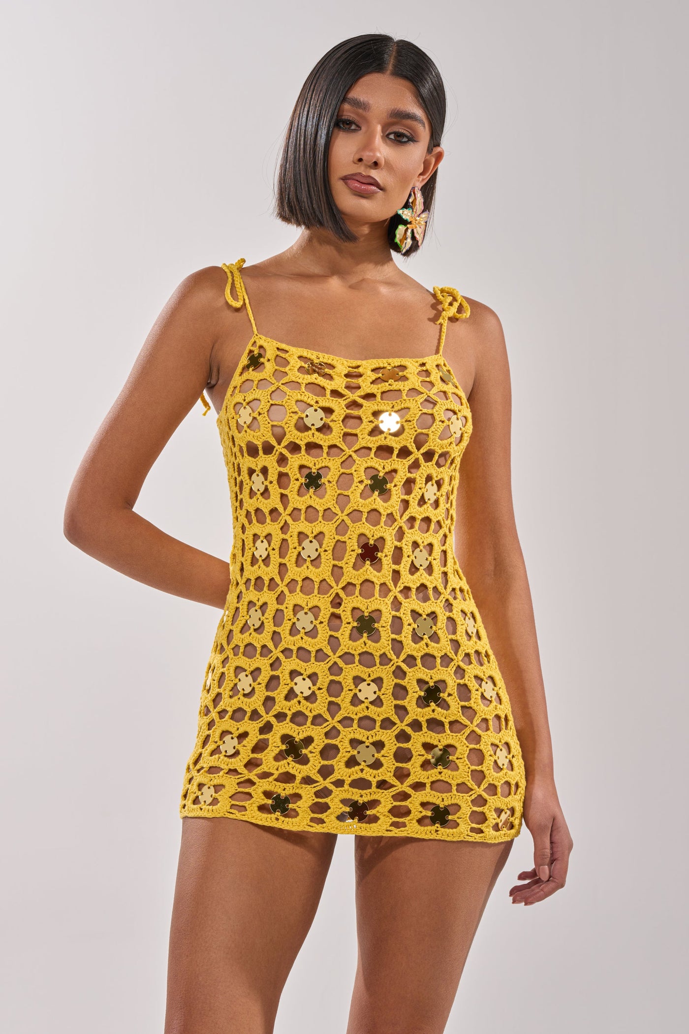 GLOW UP SEQUIN CROCHET MINI DRESS