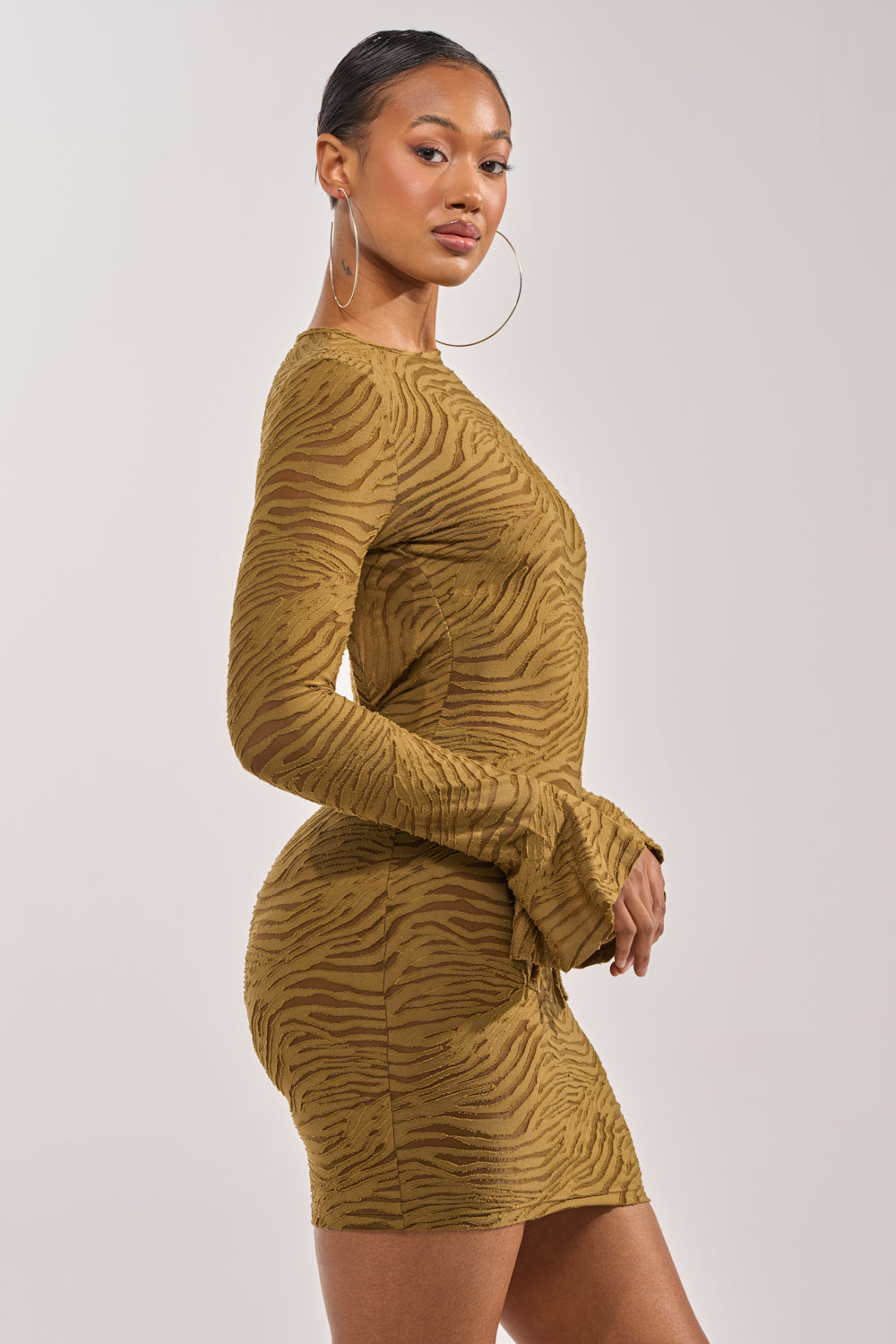 SEE ME WIN MESH MINI DRESS IN OLIVE