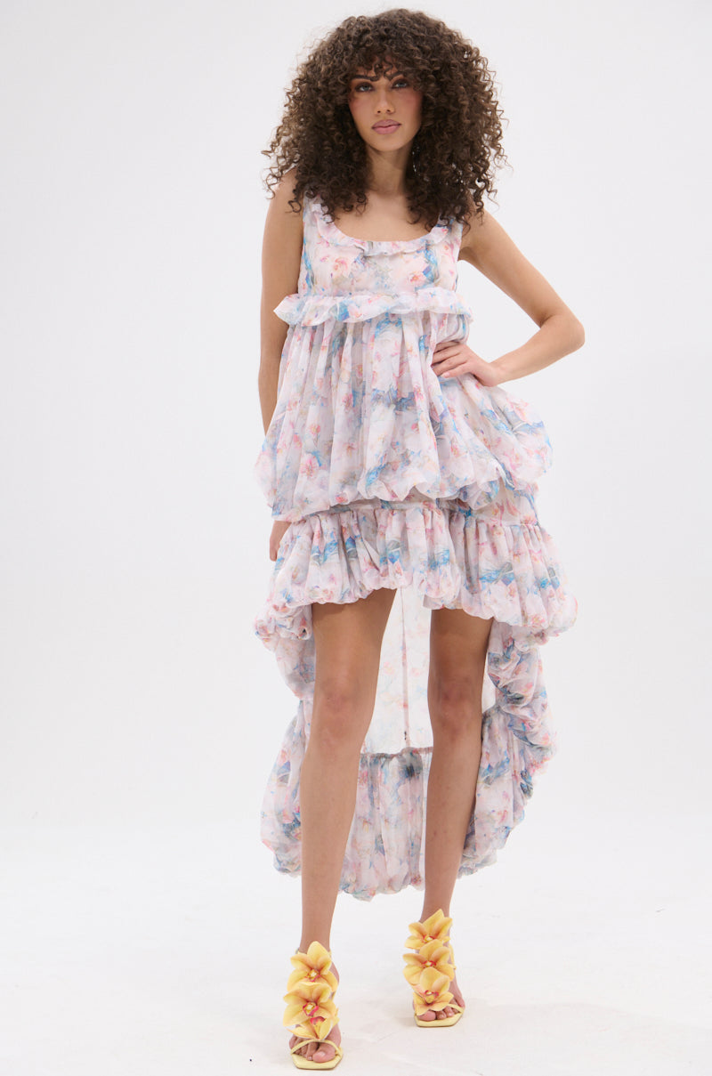 THROUGH THE MEADOW RUFFLE HIGH LOW DRESS