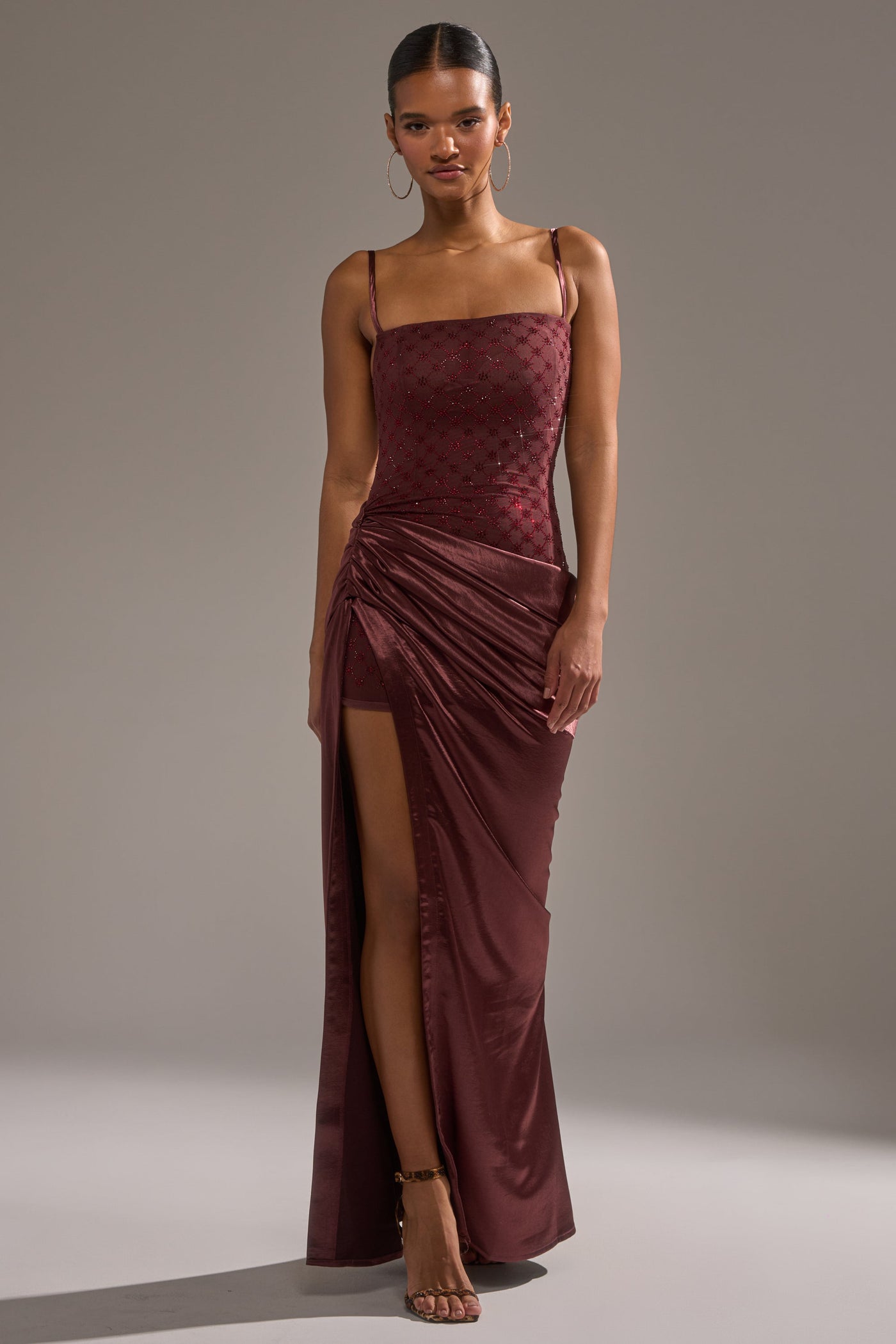 RUNAWAY SATIN MESH MAXI DRESS