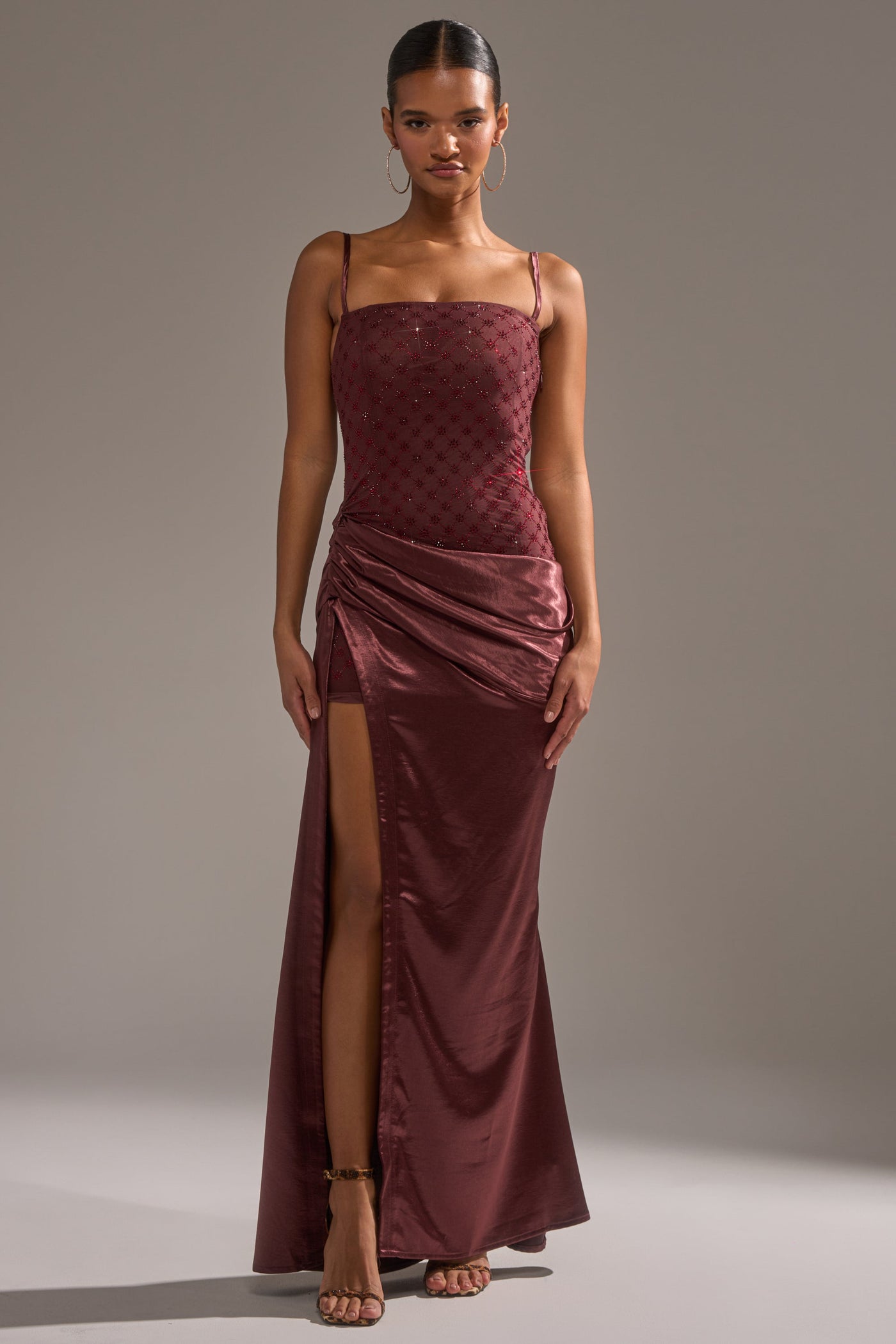 RUNAWAY SATIN MESH MAXI DRESS