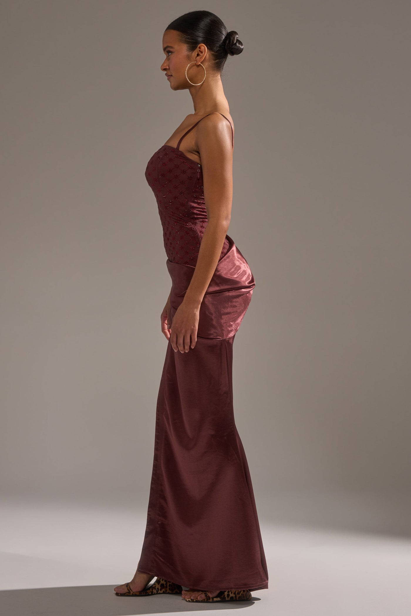 RUNAWAY SATIN MESH MAXI DRESS