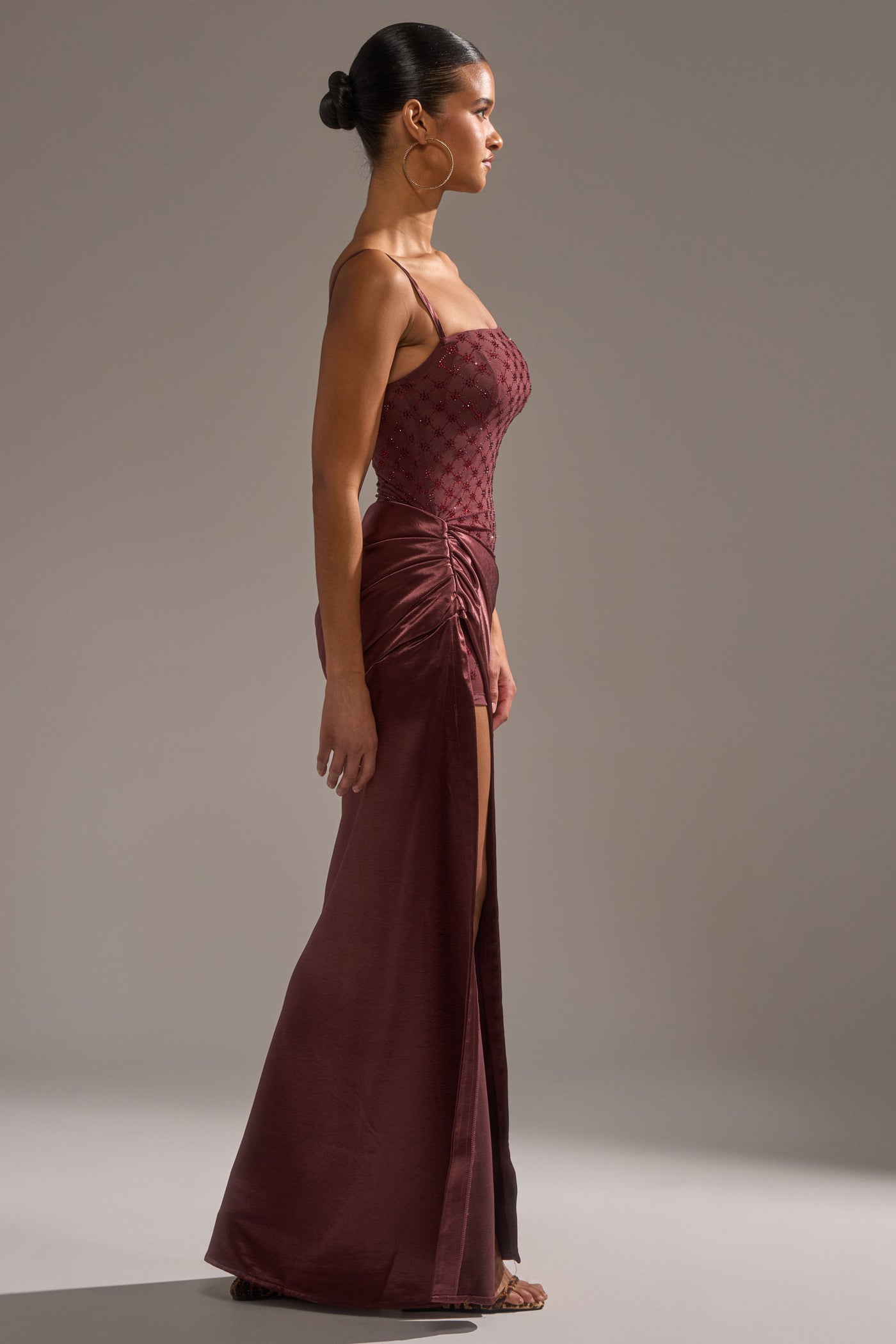 RUNAWAY SATIN MESH MAXI DRESS