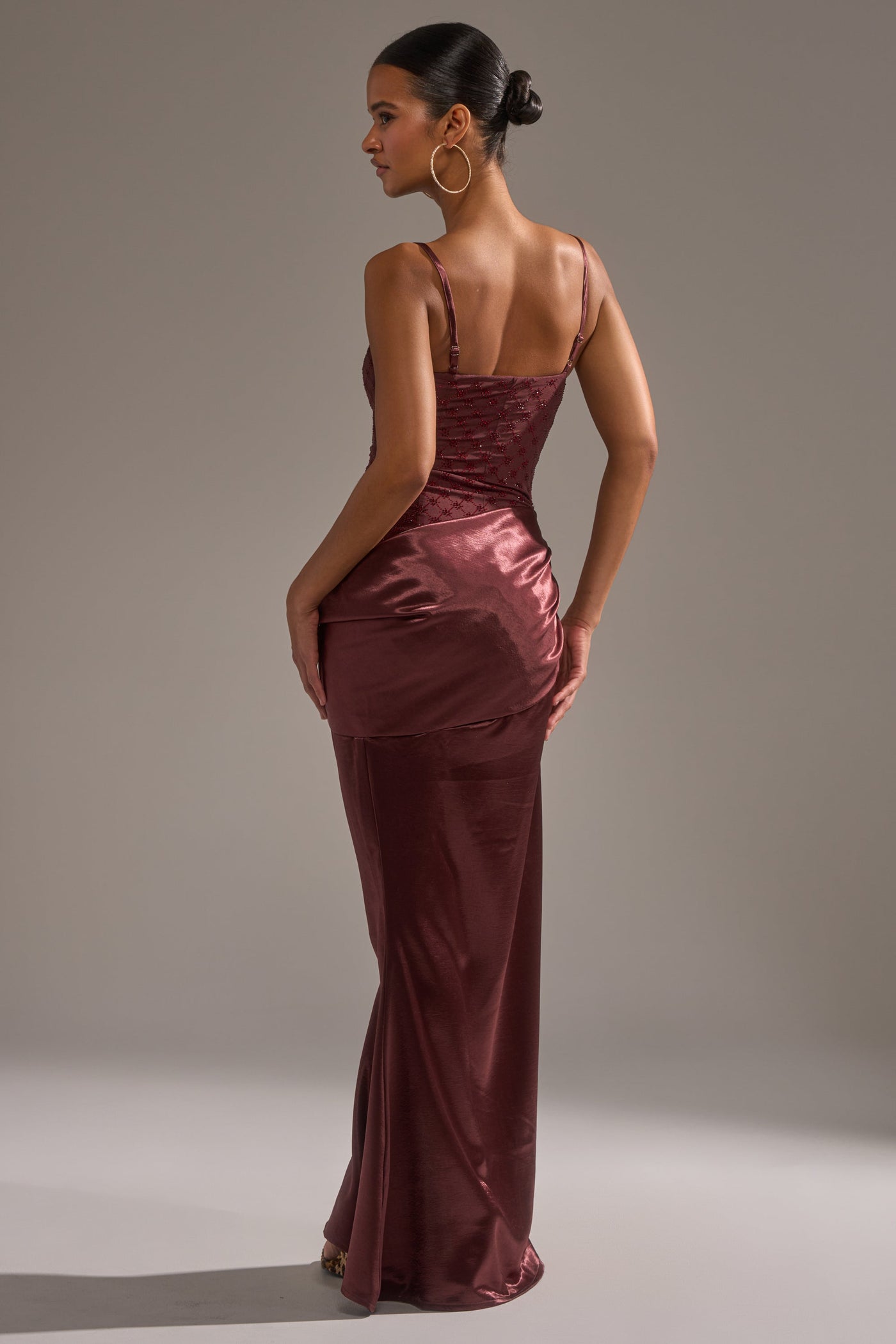 RUNAWAY SATIN MESH MAXI DRESS