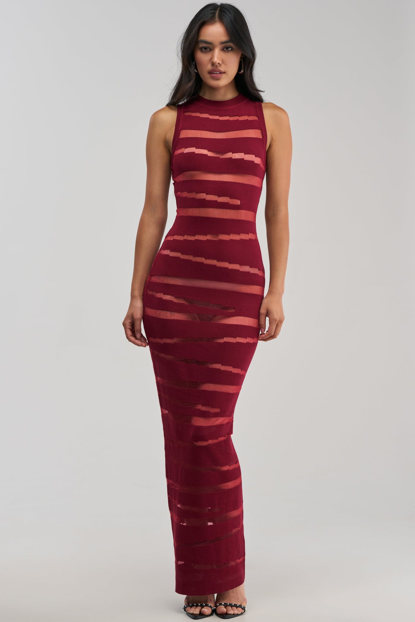 CUT IT OUT SLEEVELESS KNIT MAXI DRESS IN BURGUNDY