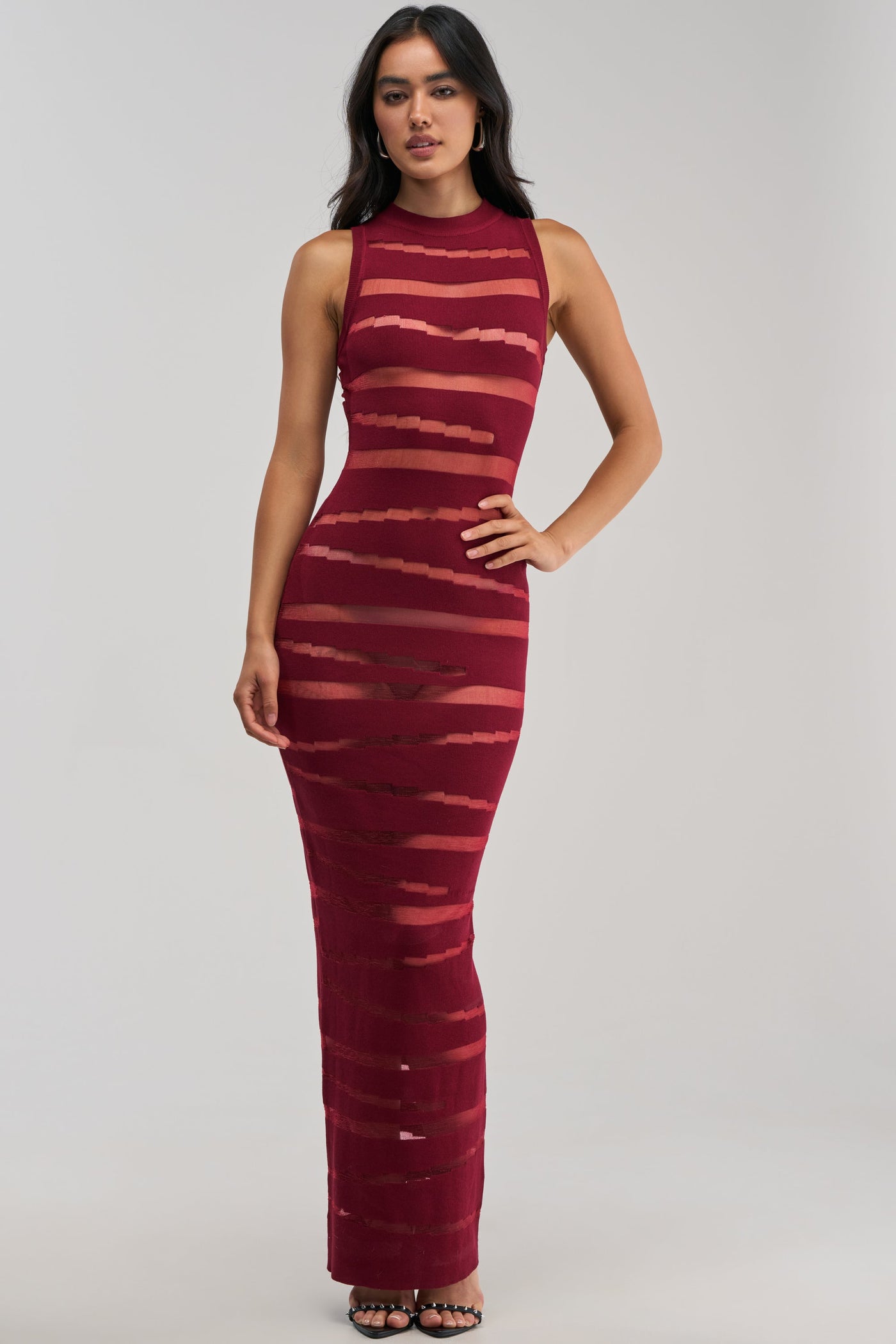 CUT IT OUT SLEEVELESS KNIT MAXI DRESS IN BURGUNDY