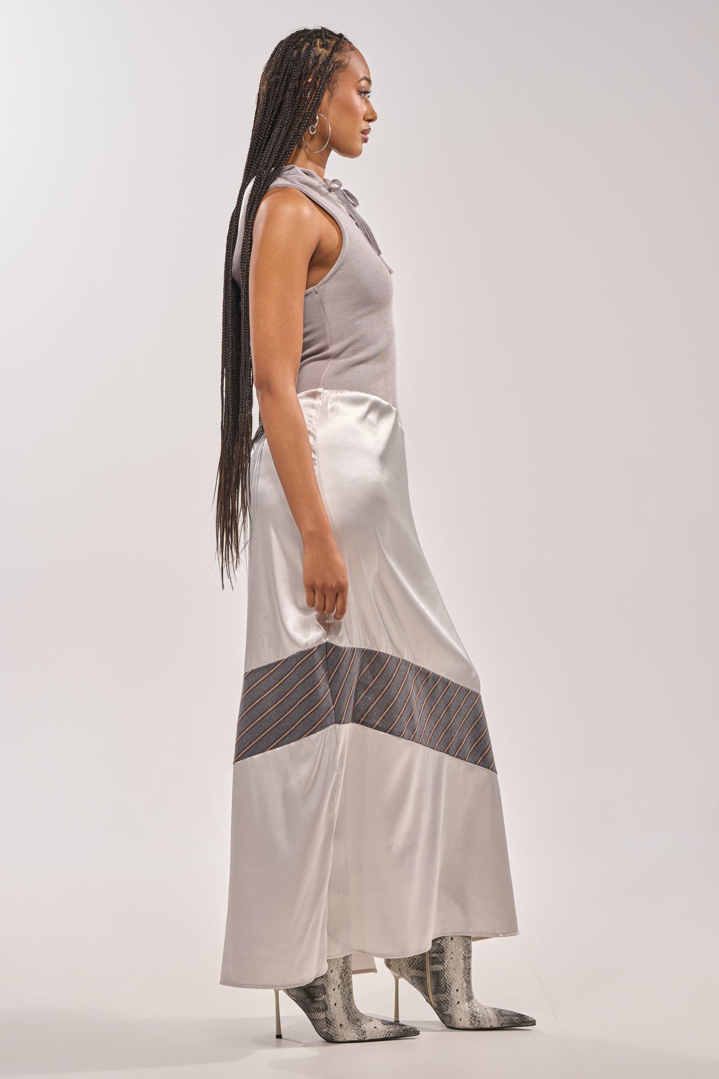 BONDI PATCHWORK HOODED MAXI DRESS IN GREY