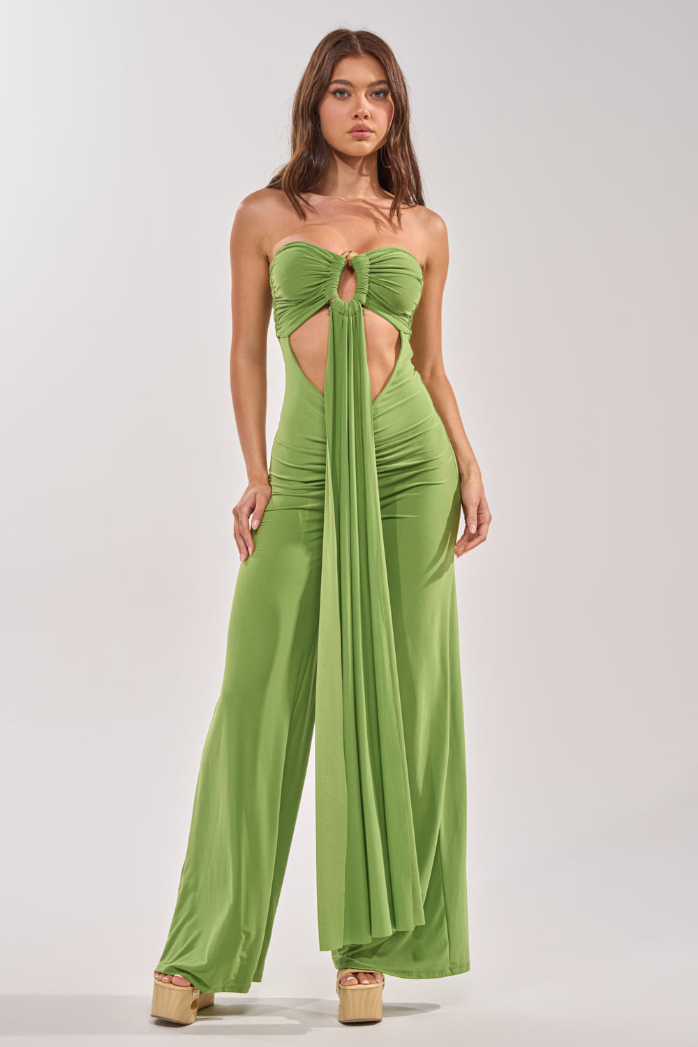 PICK ME UP STRAPLESS JUMPSUIT IN GREEN