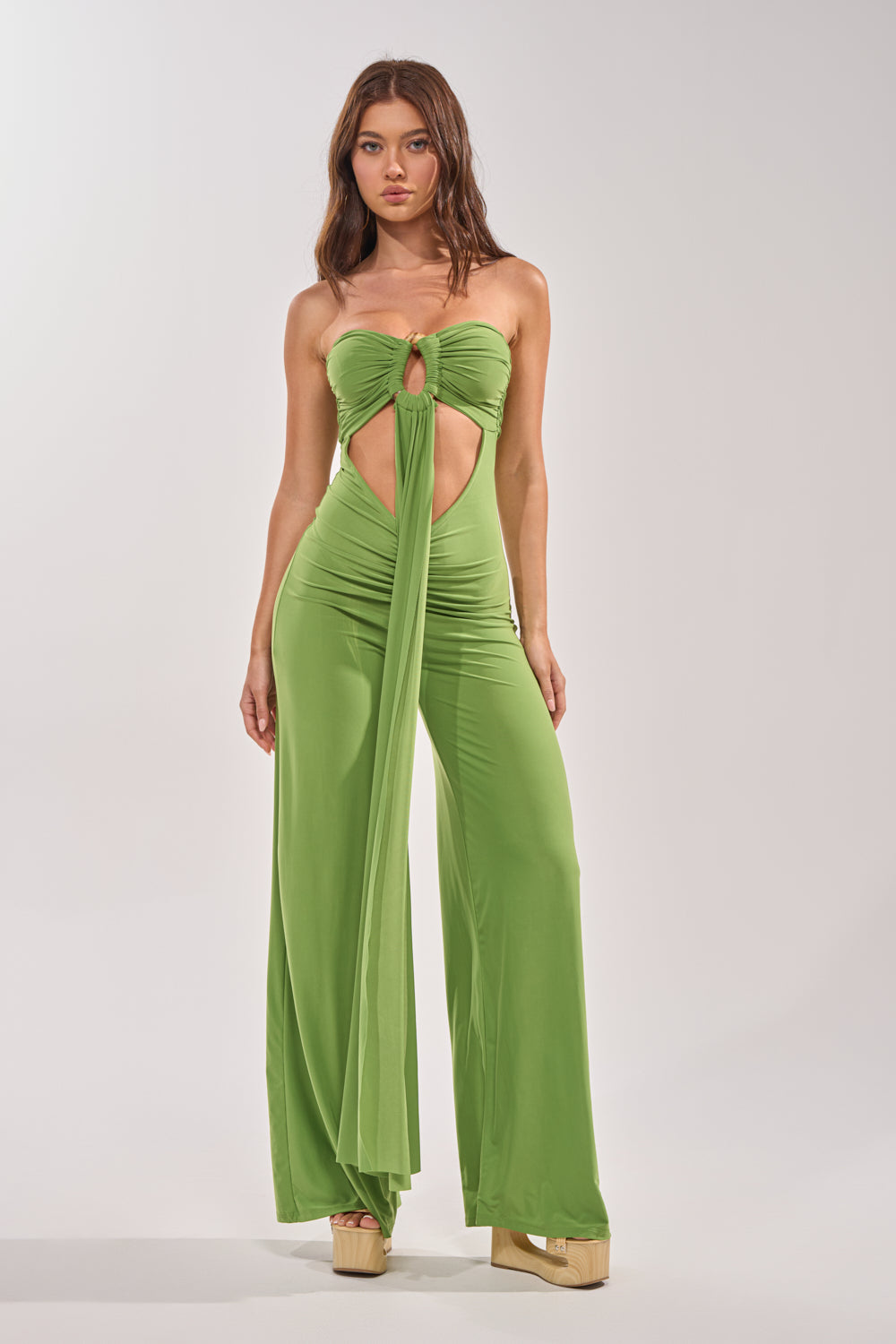 PICK ME UP STRAPLESS JUMPSUIT IN GREEN