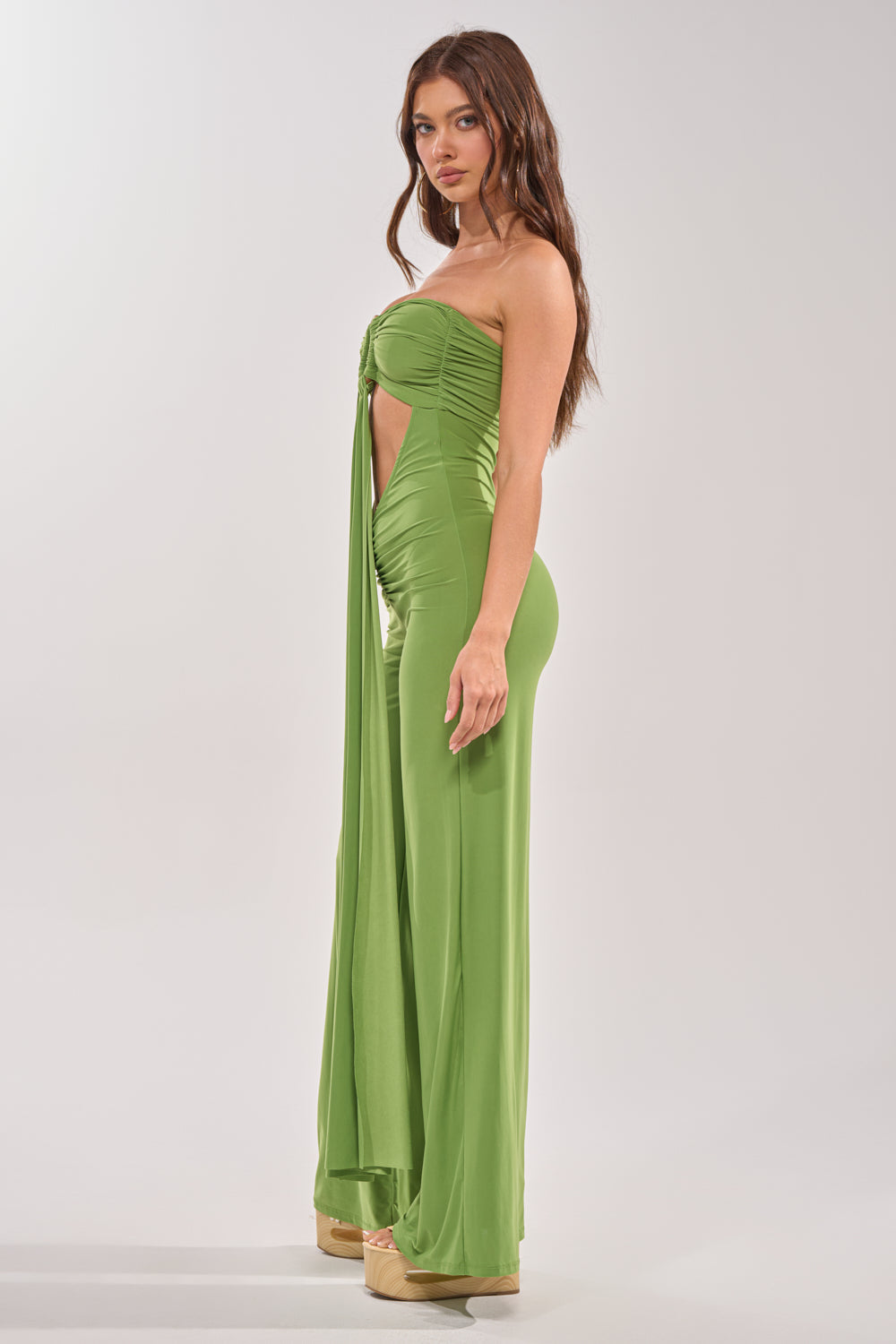 PICK ME UP STRAPLESS JUMPSUIT IN GREEN